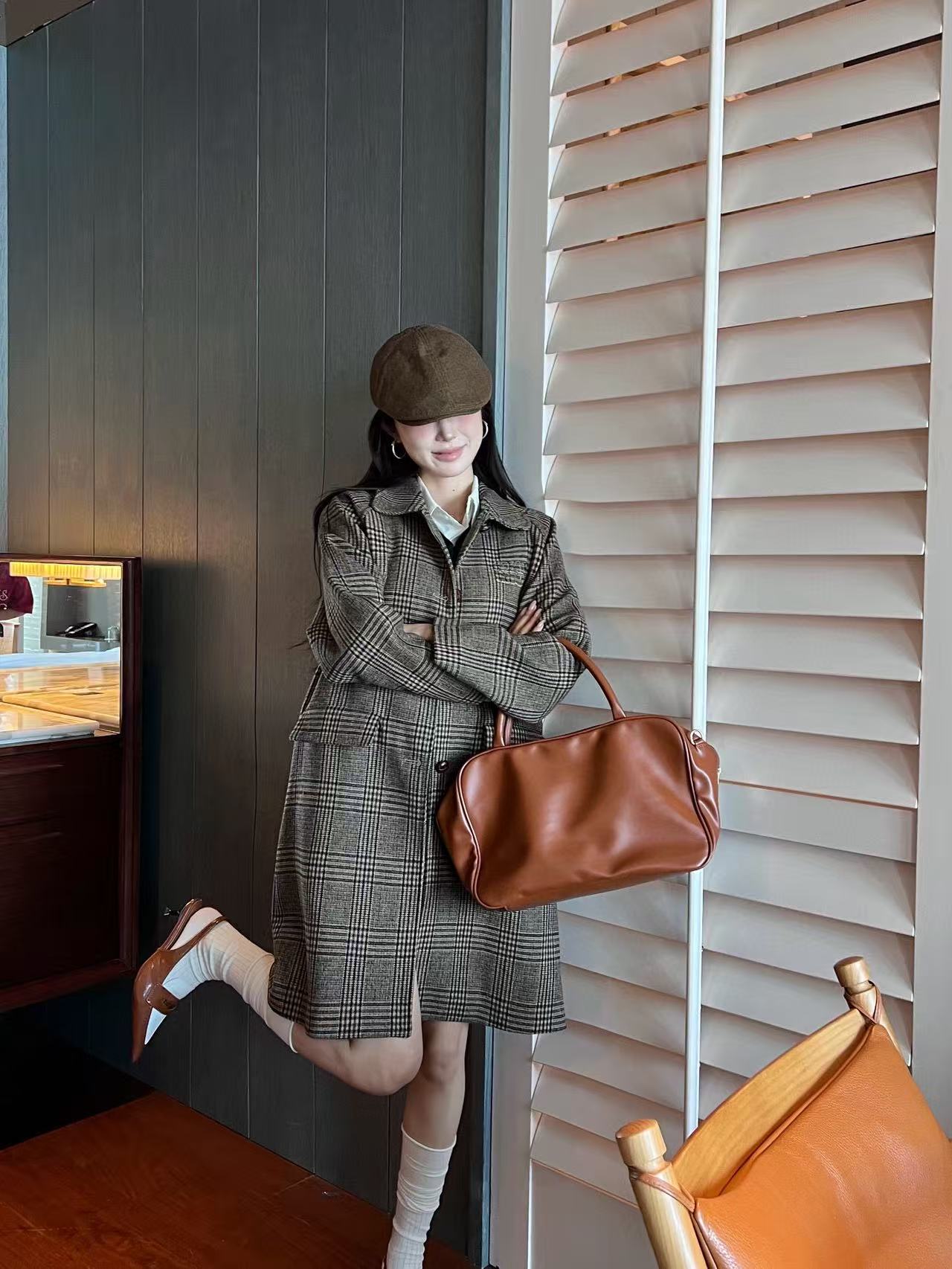 M1UM1U シンプルチェックロングコート【50％割引+送料無料】