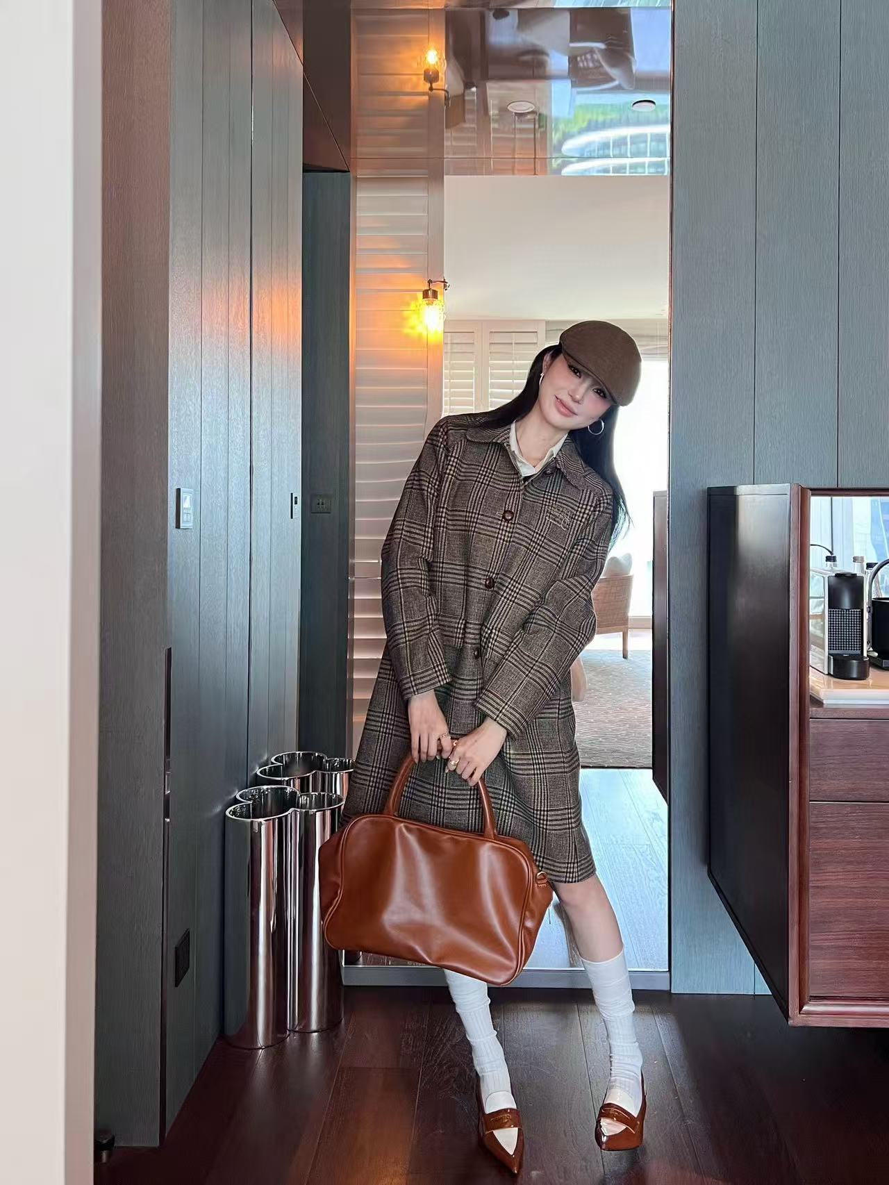 M1UM1U シンプルチェックロングコート【50％割引+送料無料】