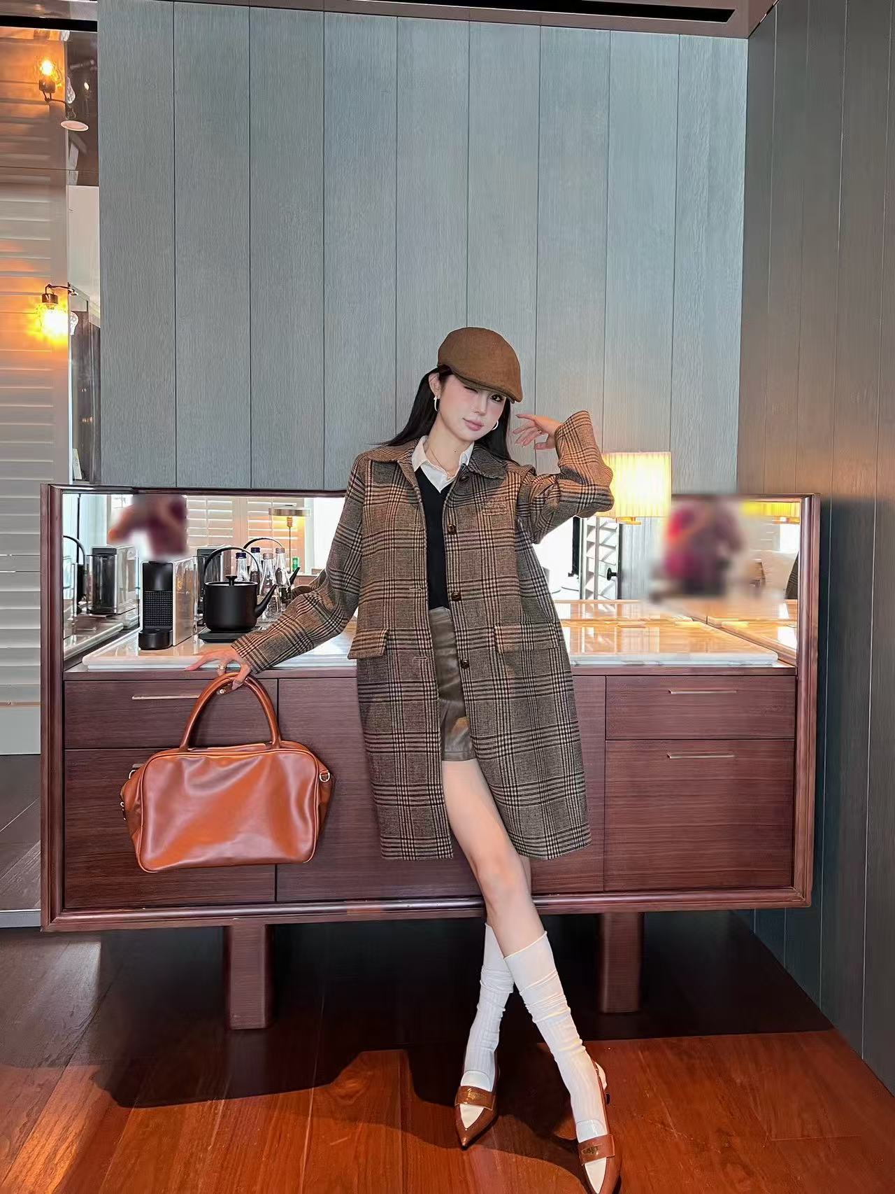 M1UM1U シンプルチェックロングコート【50％割引+送料無料】