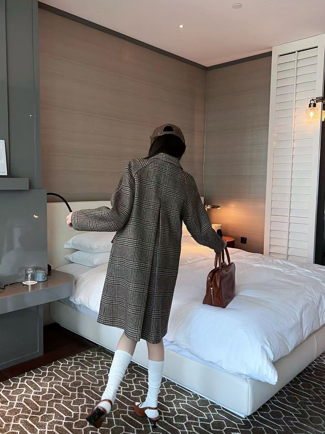 M1UM1U シンプルチェックロングコート【50％割引+送料無料】