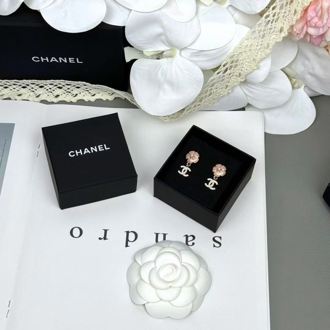 CHANE1 フラワー ダイヤモンドスタッズ ダブルC スタッドピアス【50％割引+送料無料】