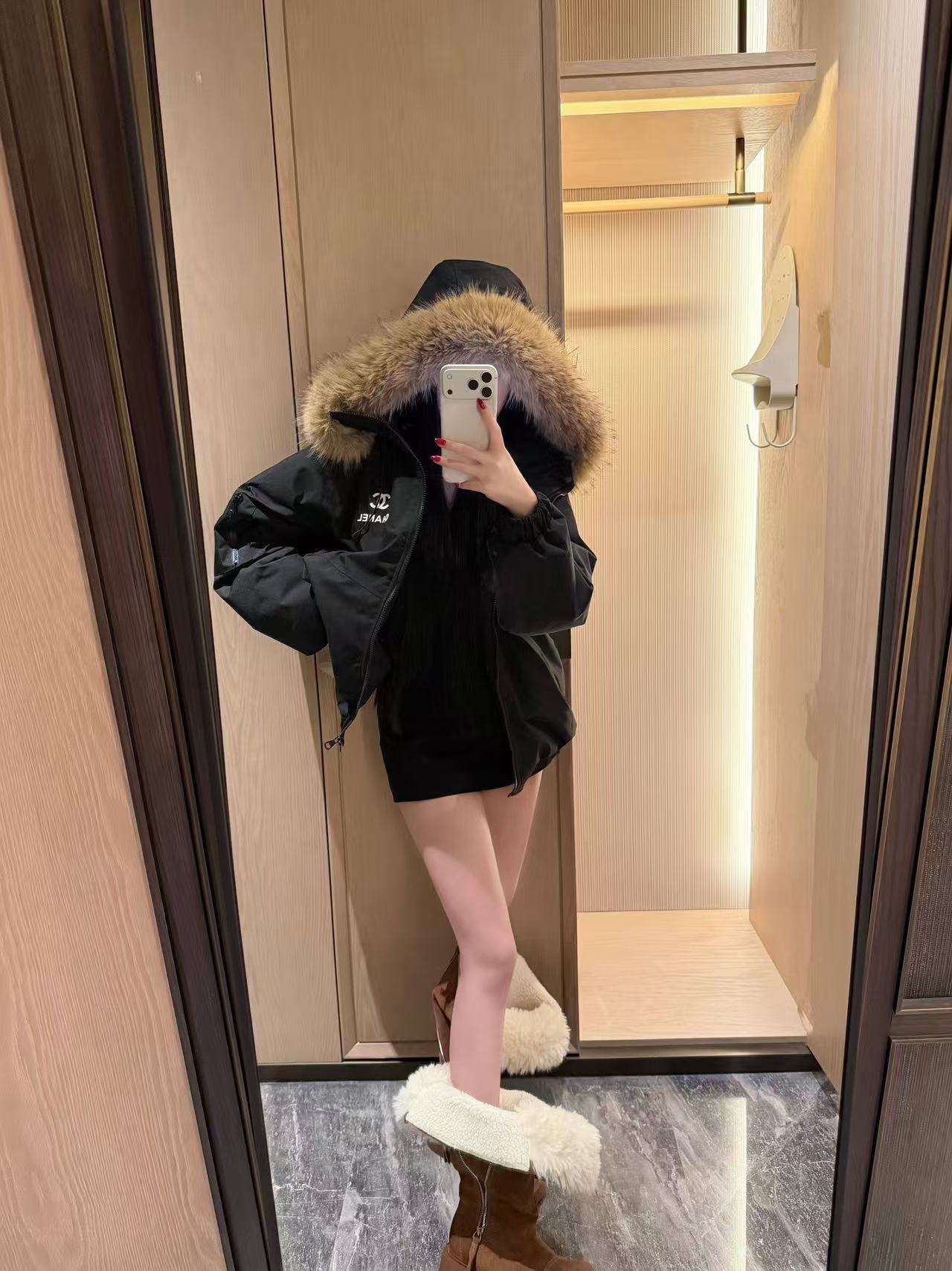 CHANE1 ファーカラーフードジャケット【50％割引+送料無料】