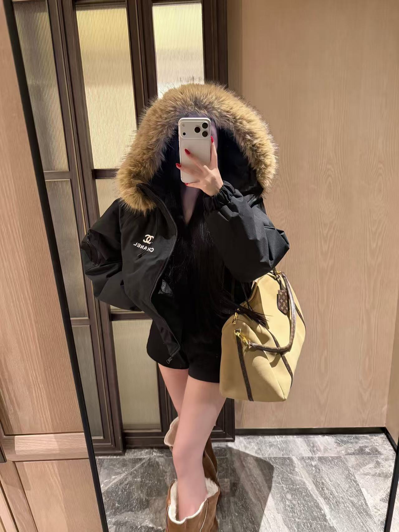 CHANE1 ファーカラーフードジャケット【50％割引+送料無料】