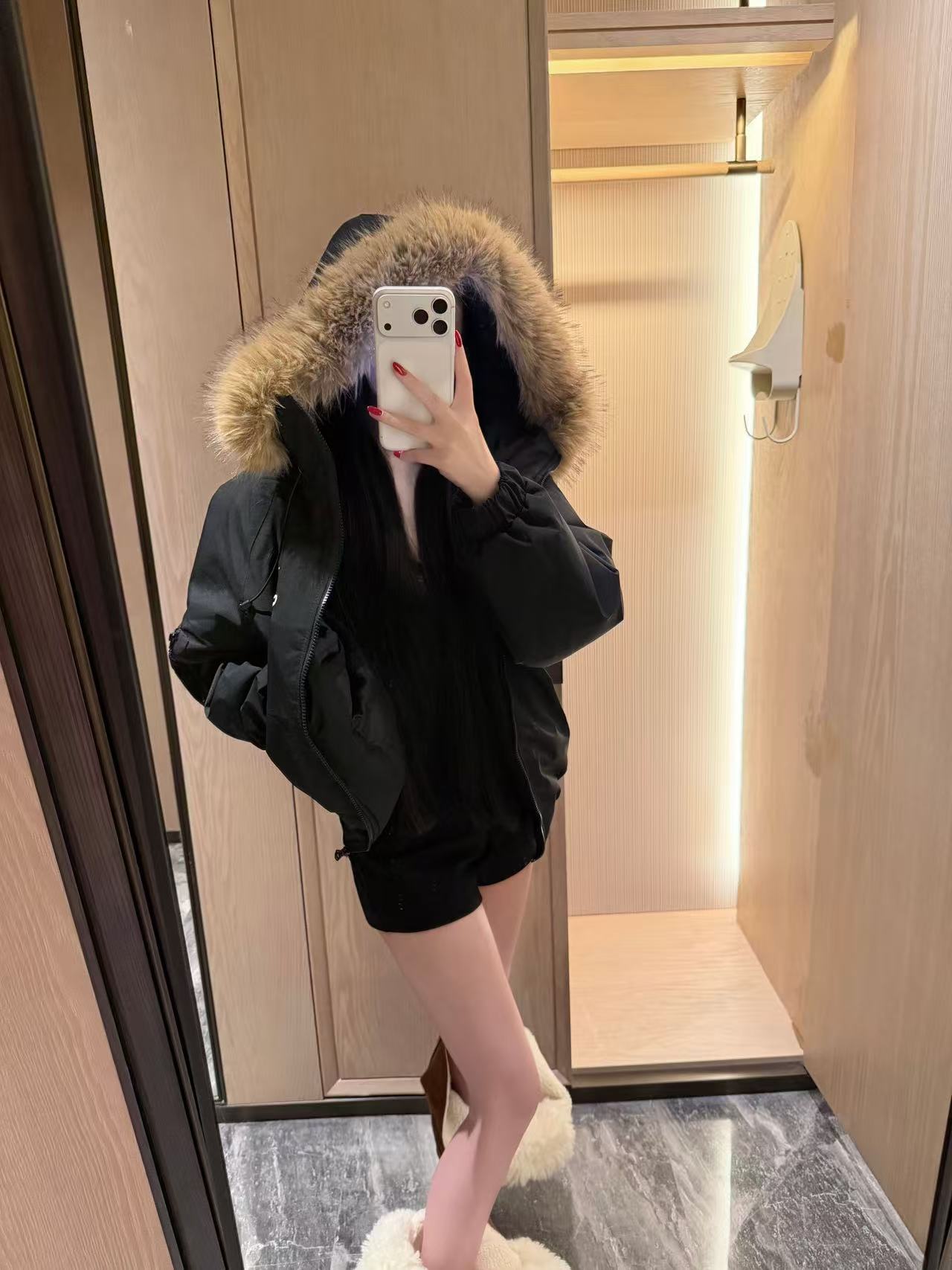 CHANE1 ファーカラーフードジャケット【50％割引+送料無料】