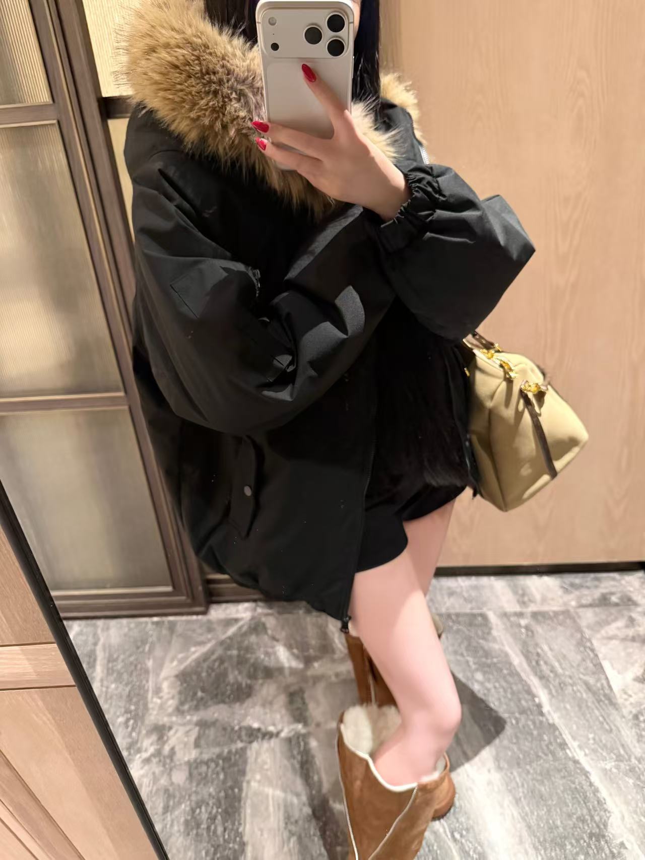 CHANE1 ファーカラーフードジャケット【50％割引+送料無料】