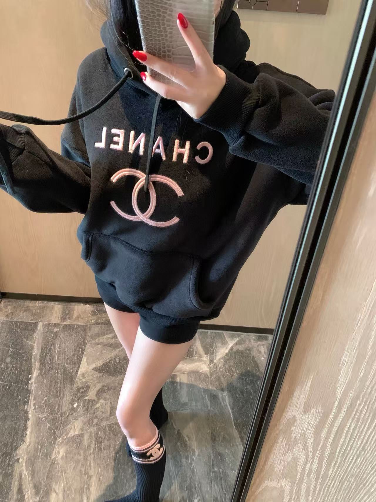 CHANE1 フード付きフリーススウェットシャツ + ソックス ツーピースセット【50％割引+送料無料】