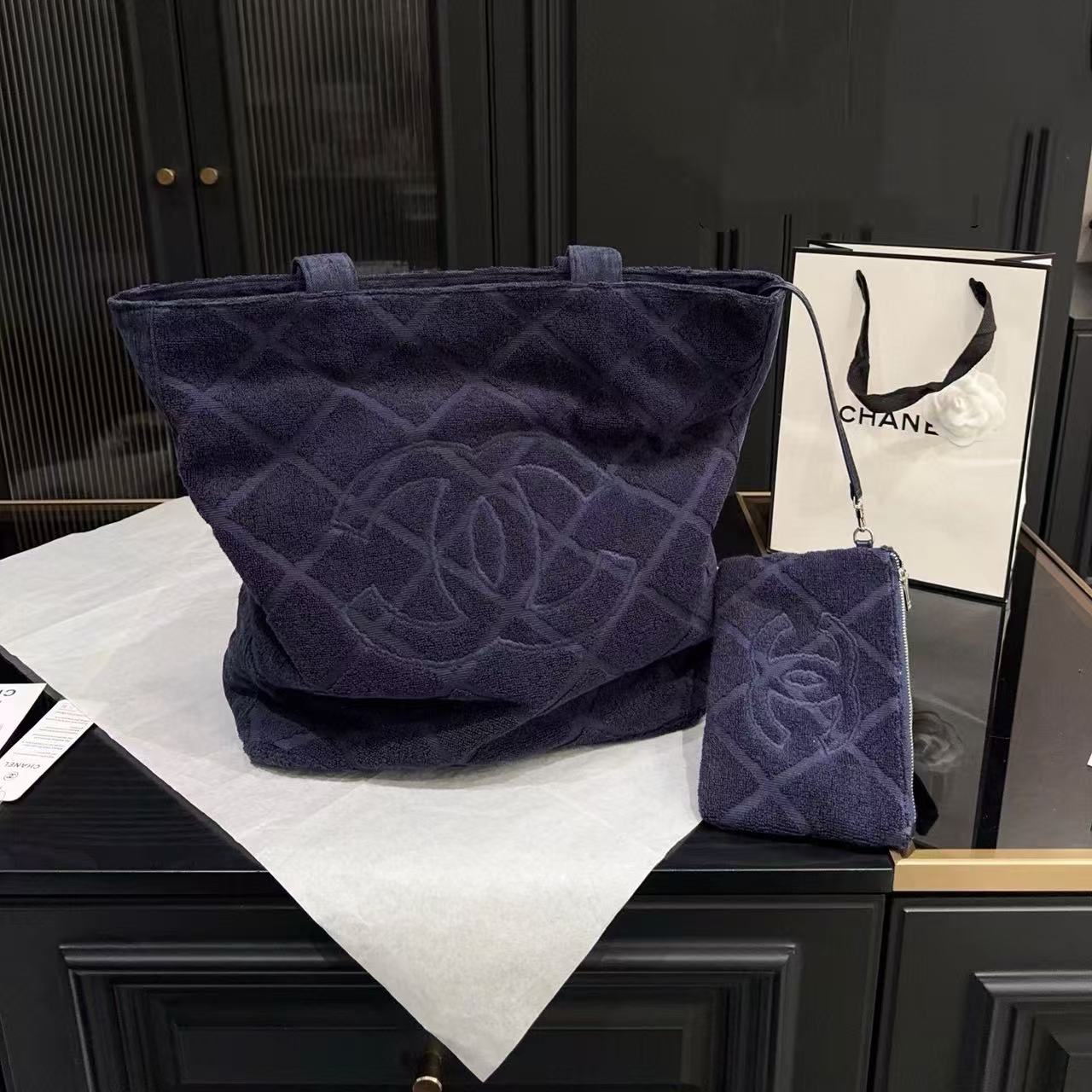 CHANE1 ダブルC テリークロス ビーチバッグ【50％割引+送料無料】