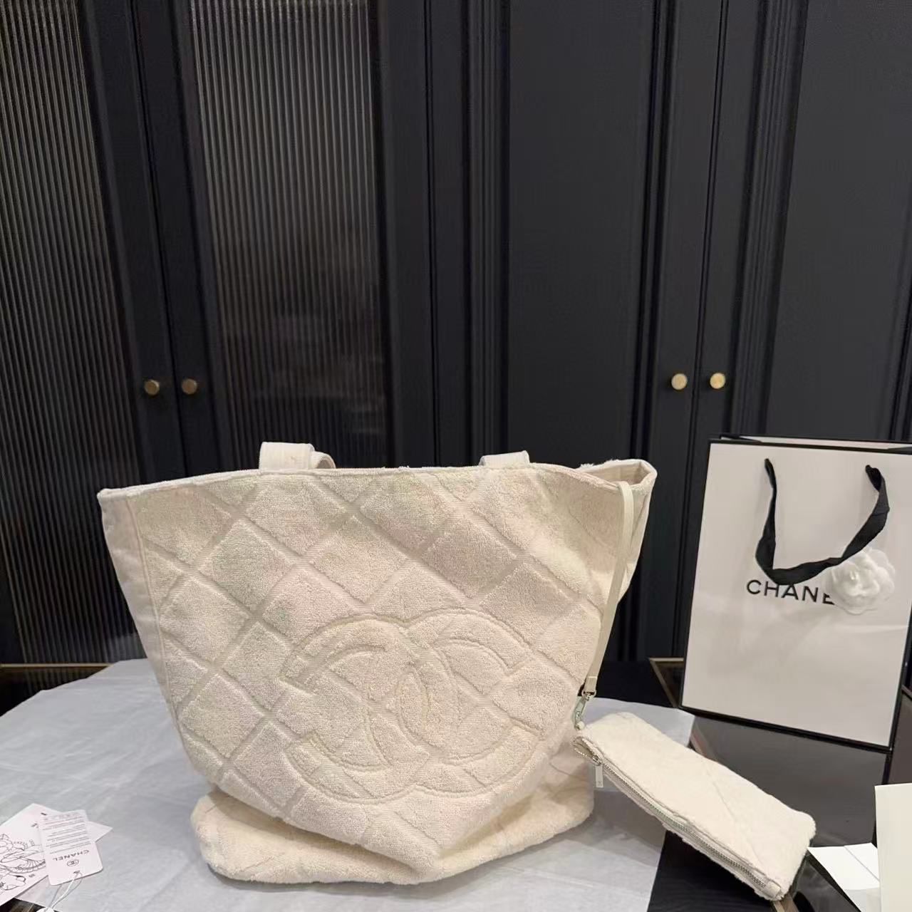 CHANE1 ダブルC テリークロス ビーチバッグ【50％割引+送料無料】