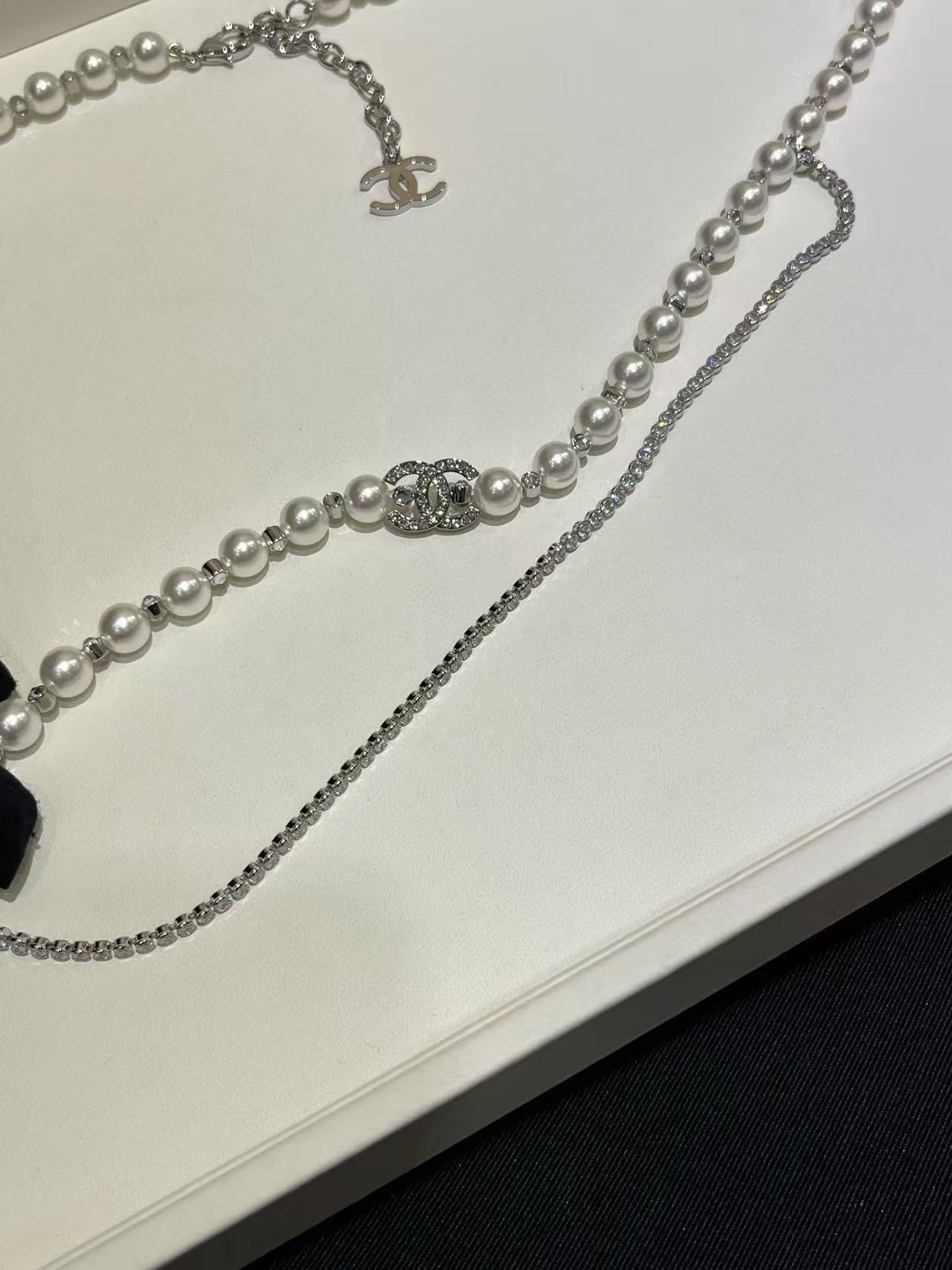 CHANE1 フルダイヤモンド ダブルC パール ウエストチェーン【50％割引+送料無料】