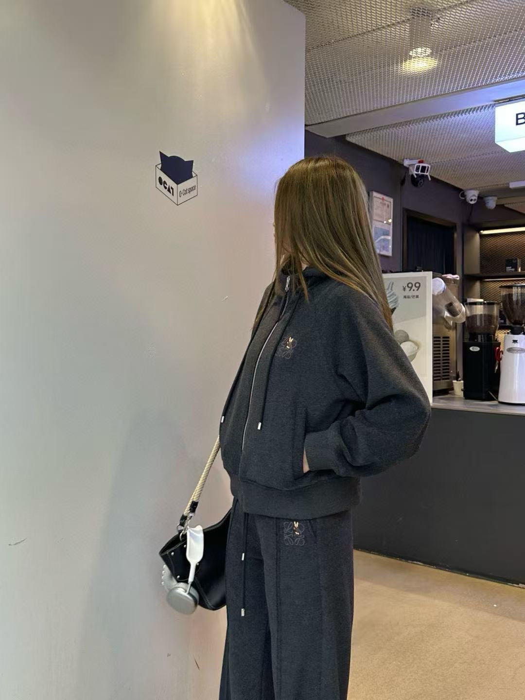 L0WEW フード付き刺繍ジップアップジャケット + パンツ ツーピースセット【50％割引+送料無料】