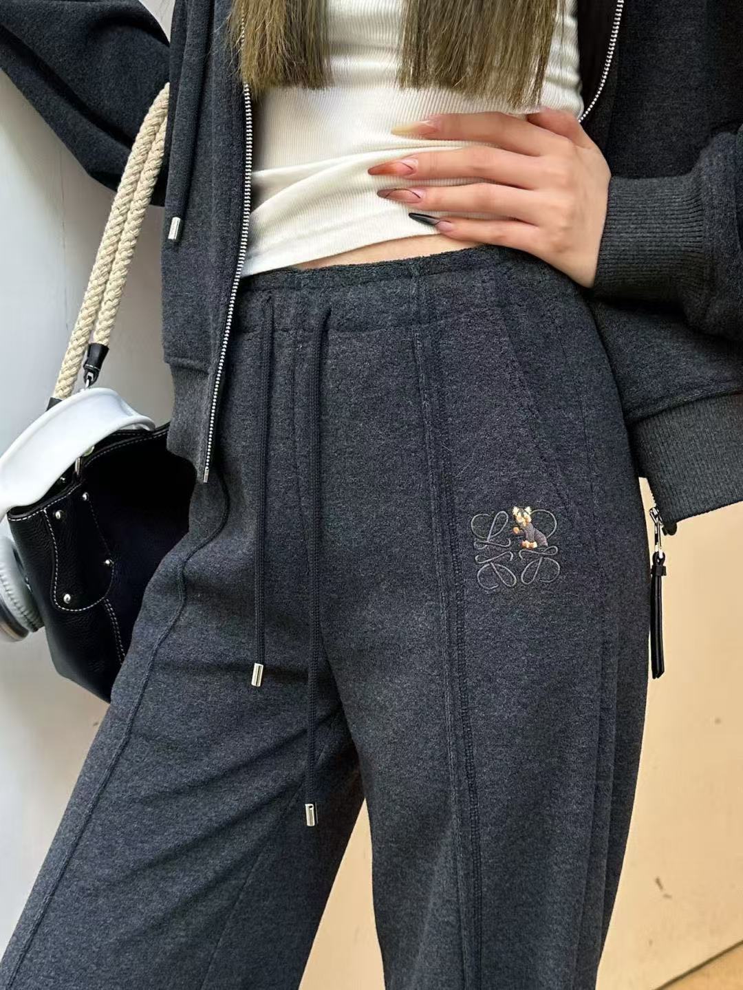 L0WEW フード付き刺繍ジップアップジャケット + パンツ ツーピースセット【50％割引+送料無料】