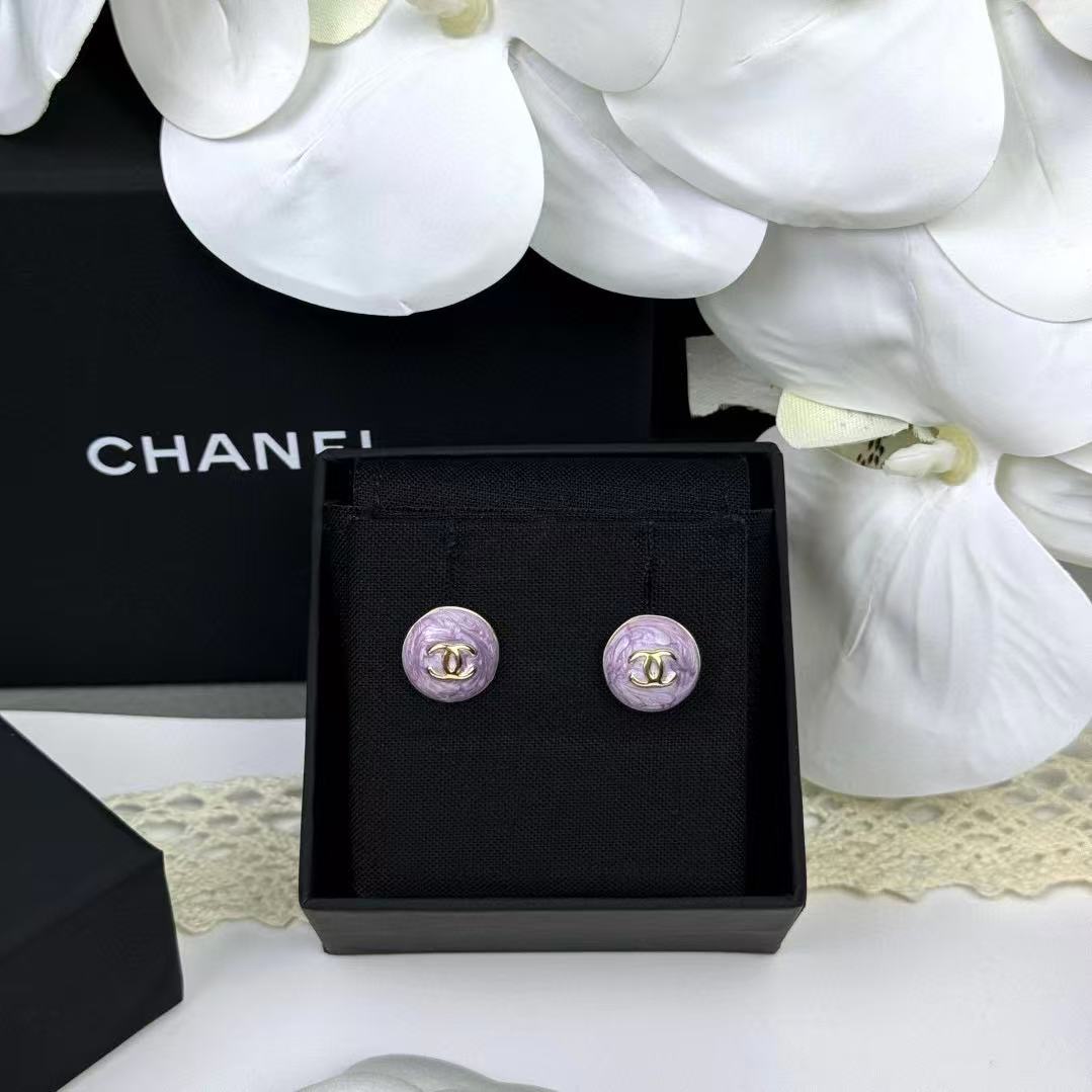 CHANE1 ダブルC パープル スタッドピアス【50％割引+送料無料】