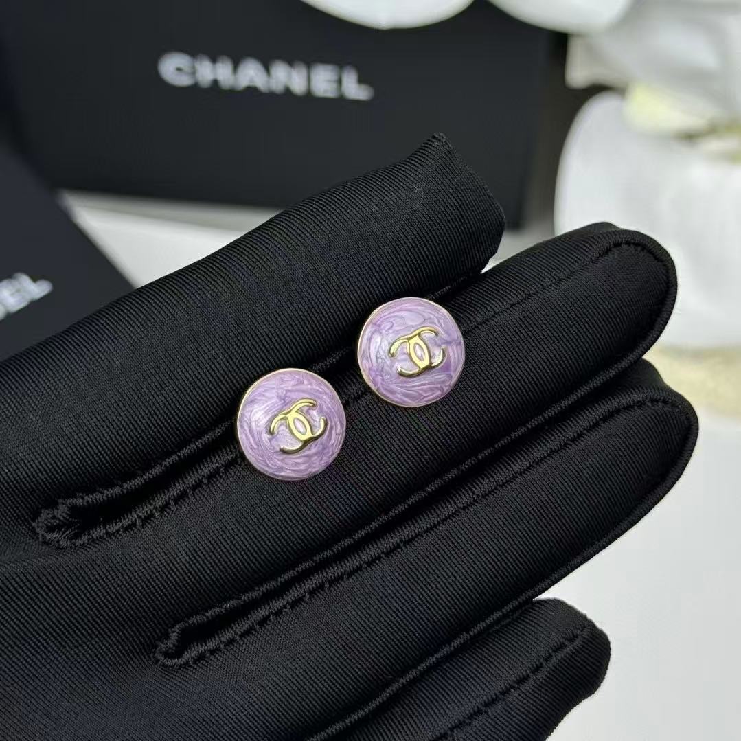 CHANE1 ダブルC パープル スタッドピアス【50％割引+送料無料】