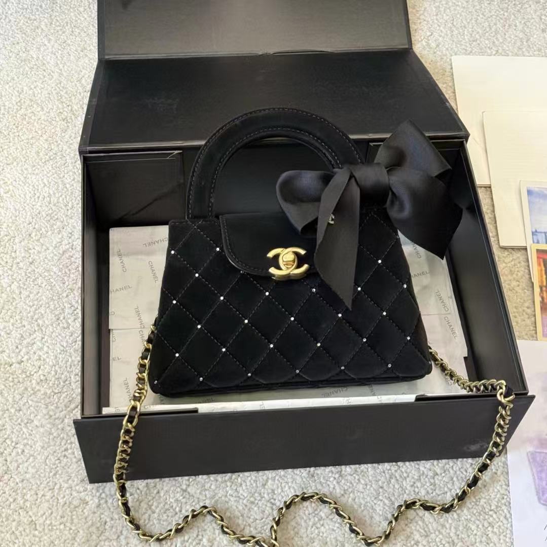 CHANE1 ベルベット ボウ ハンドバッグ【50％割引+送料無料】