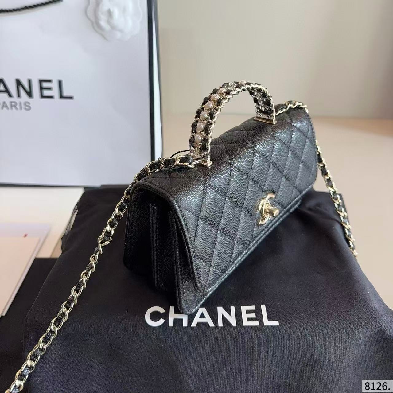 CHANE1 チェーン透かしハンドルショルダーバッグ【50％割引+送料無料】