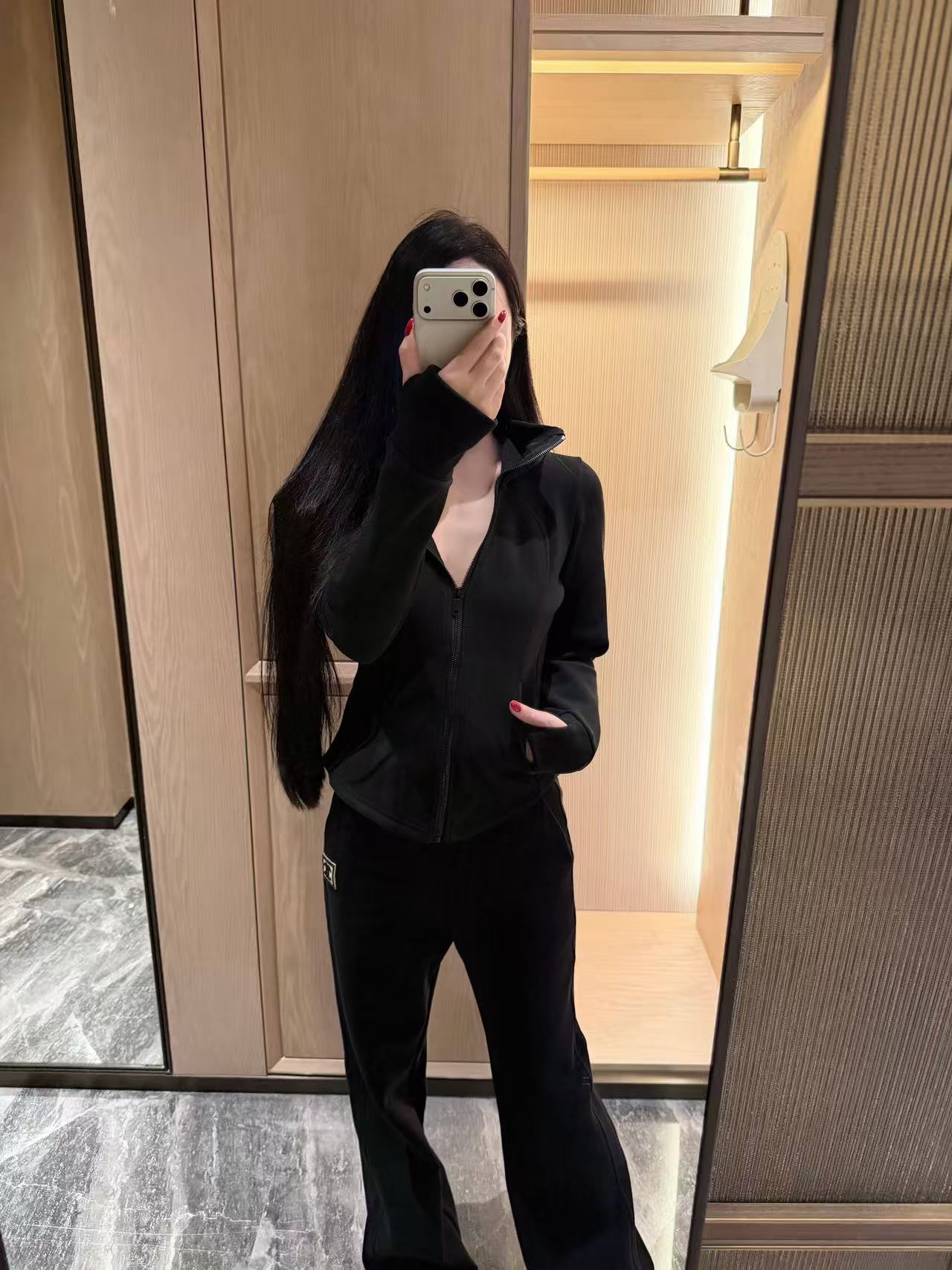 CHANE1 フード付きジップアップジャケット+パンツ ツーピースセット【50％割引+送料無料】