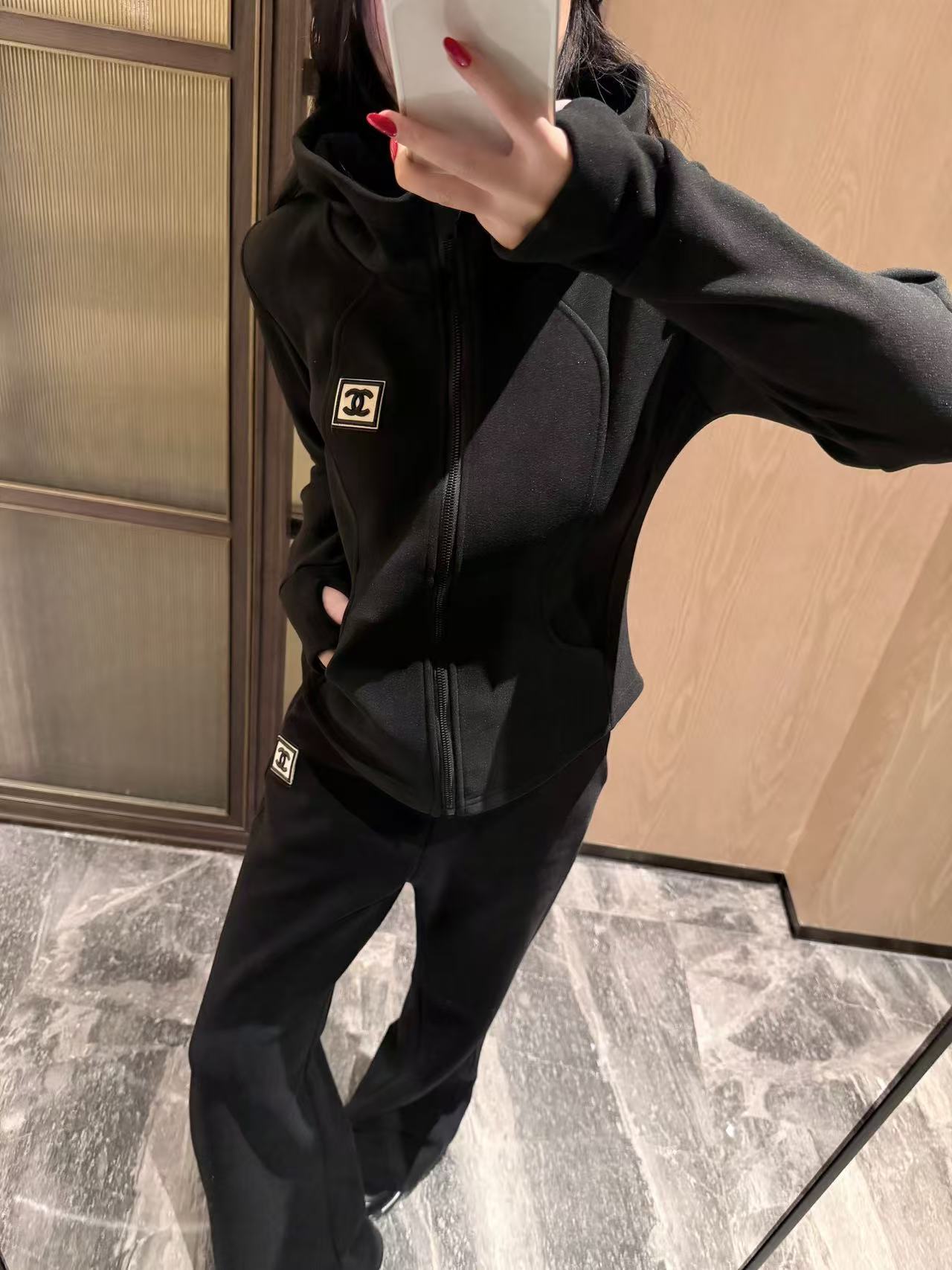 CHANE1 フード付きジップアップジャケット+パンツ ツーピースセット【50％割引+送料無料】