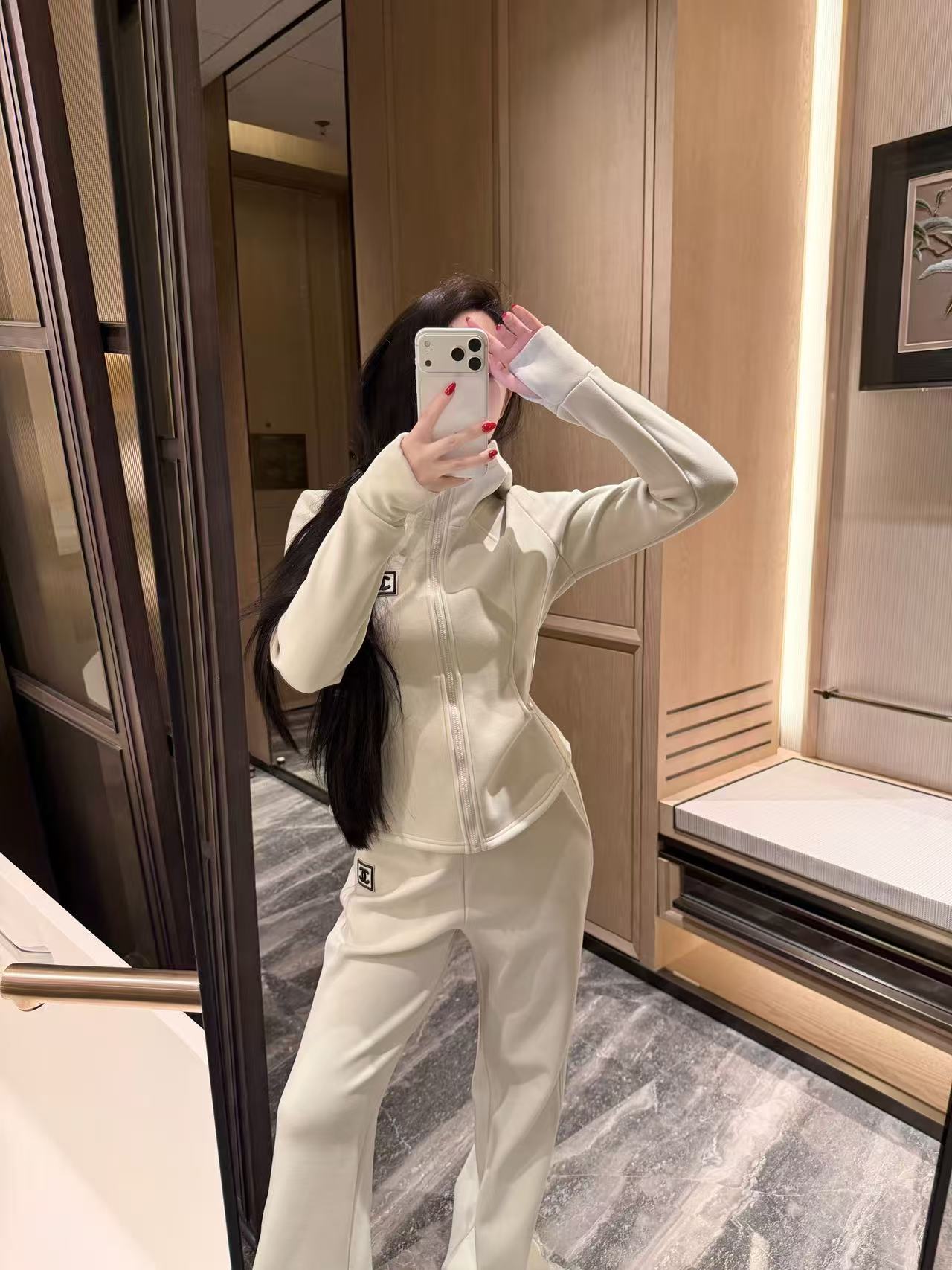 CHANE1 フード付きジップアップジャケット+パンツ ツーピースセット【50％割引+送料無料】