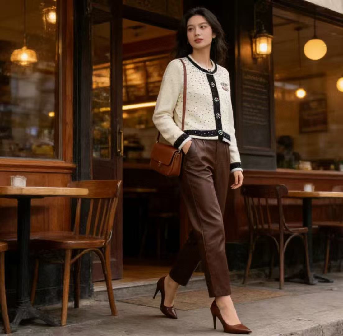 CHANE1ブローチとラインストーン付きウールカーディガン【50％割引+送料無料】