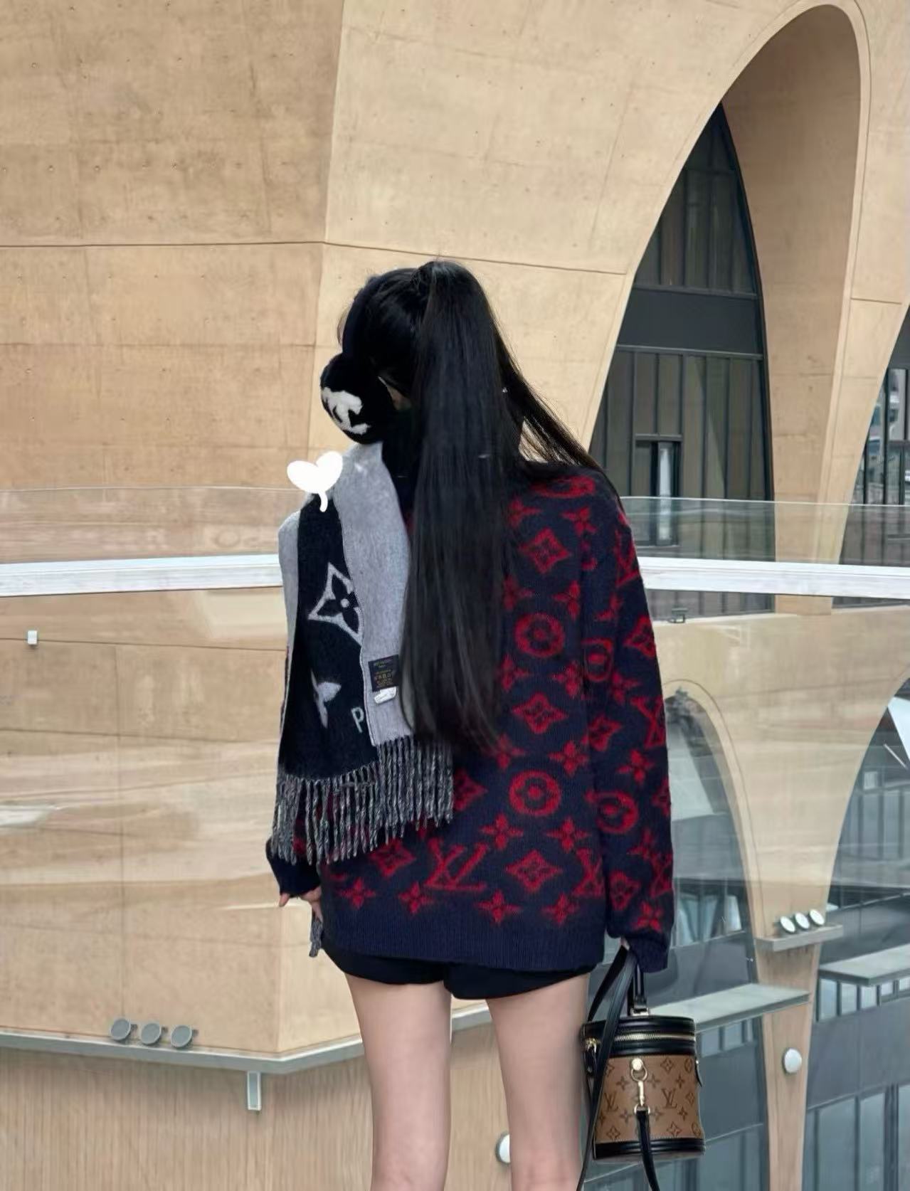 LVプリント Vネック ウールカーディガン【50％割引+送料無料】