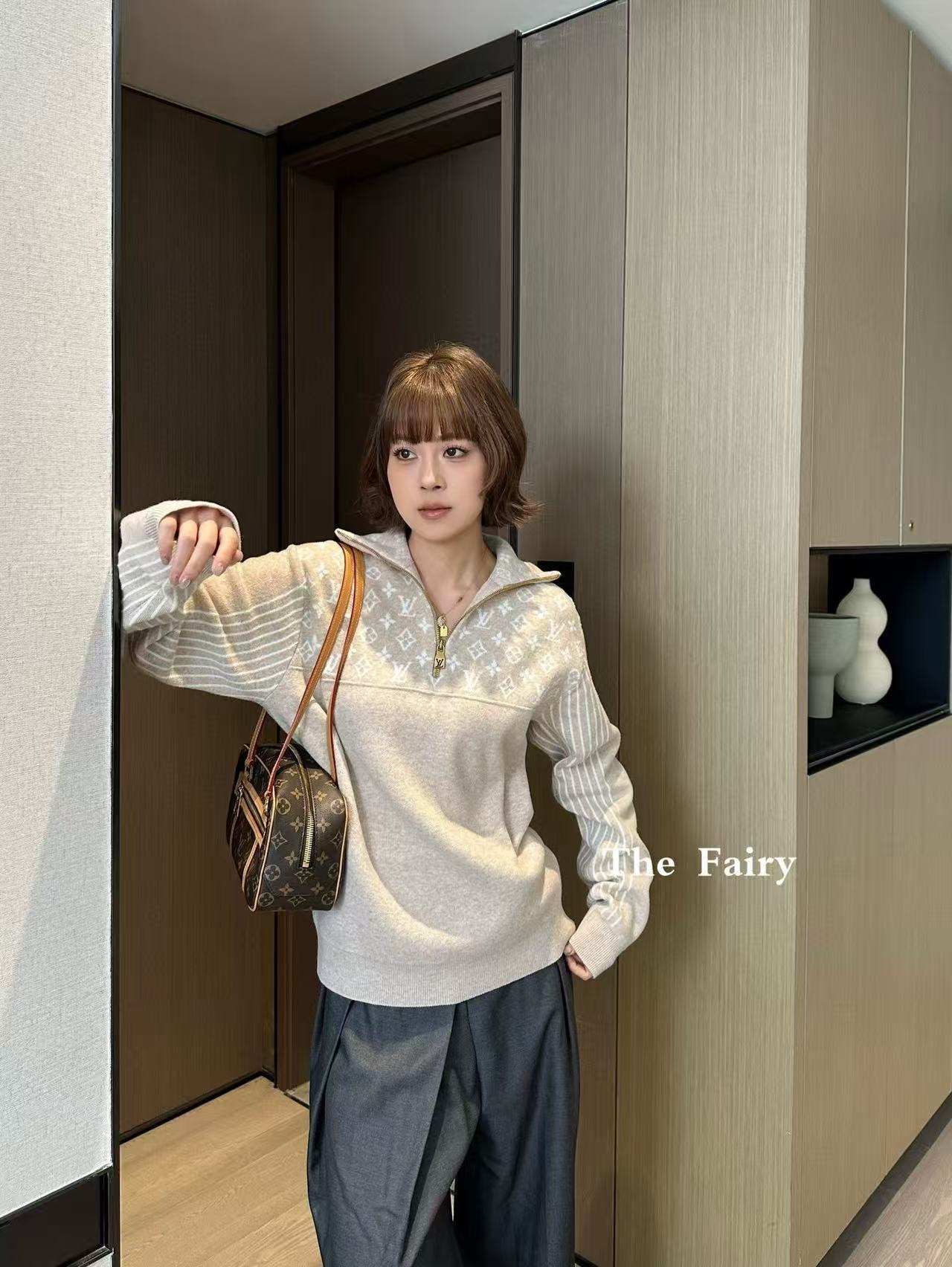 LVプリント ハーフジップ セーター【50％割引+送料無料】