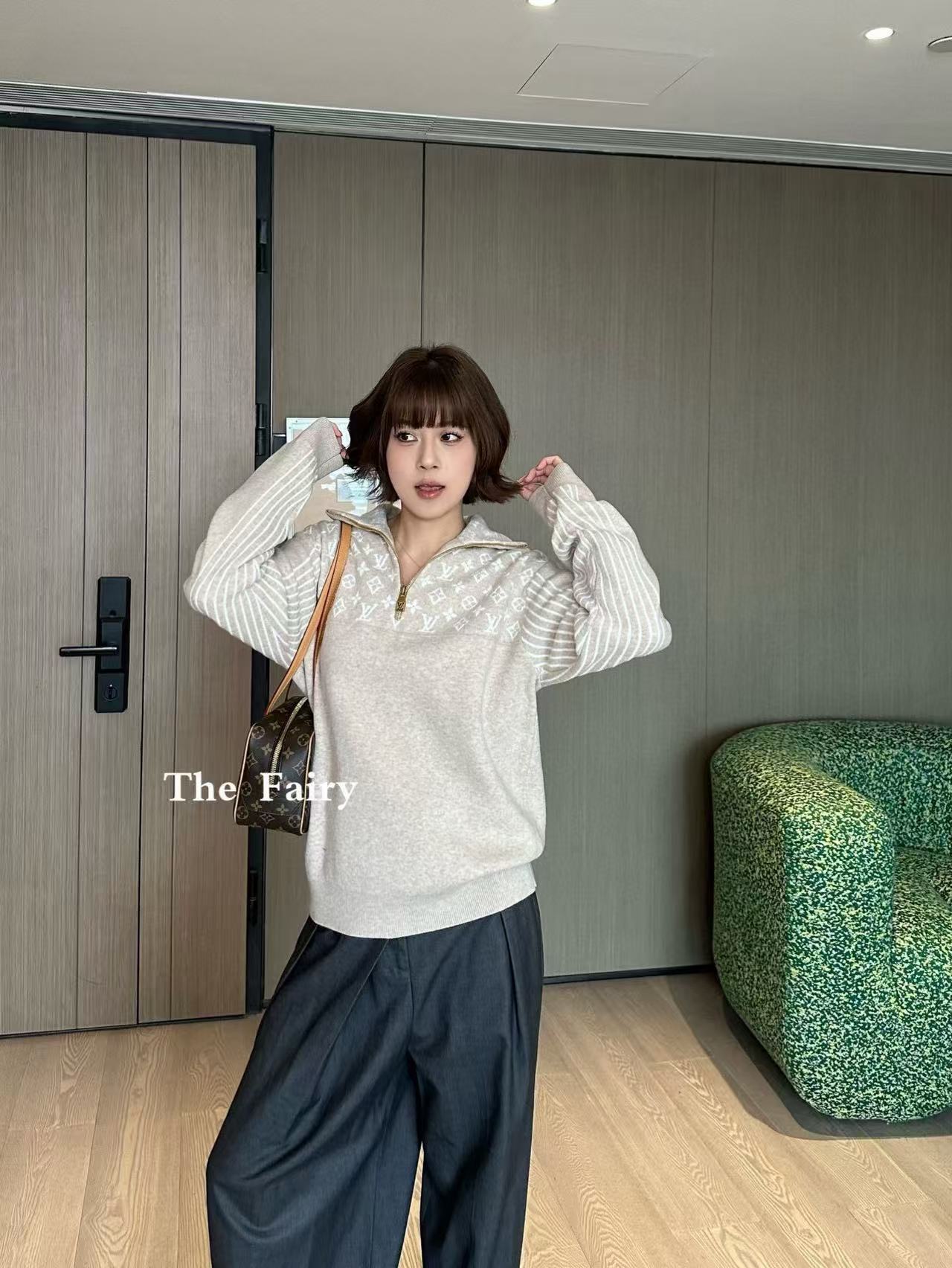 LVプリント ハーフジップ セーター【50％割引+送料無料】