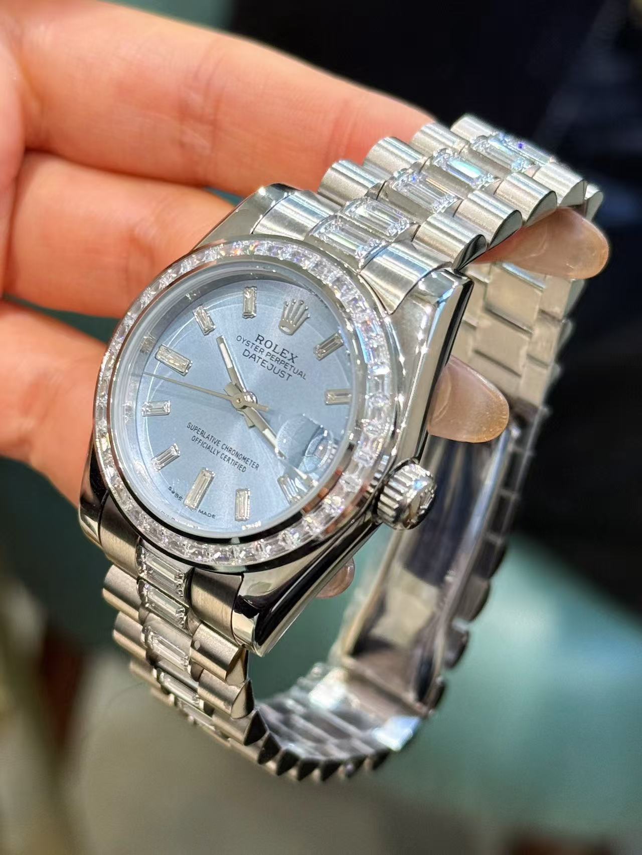 R0LEX スクエアダイヤモンド ブルースチールブレスレット レディース腕時計【50％割引+送料無料】