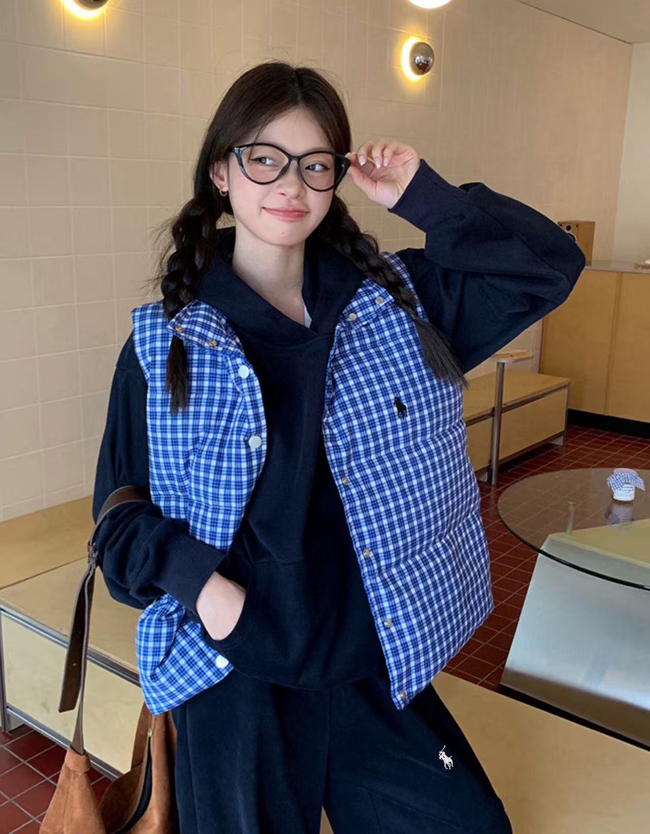 Ralph Laurenチェック柄の青いベスト【50％割引+送料無料】