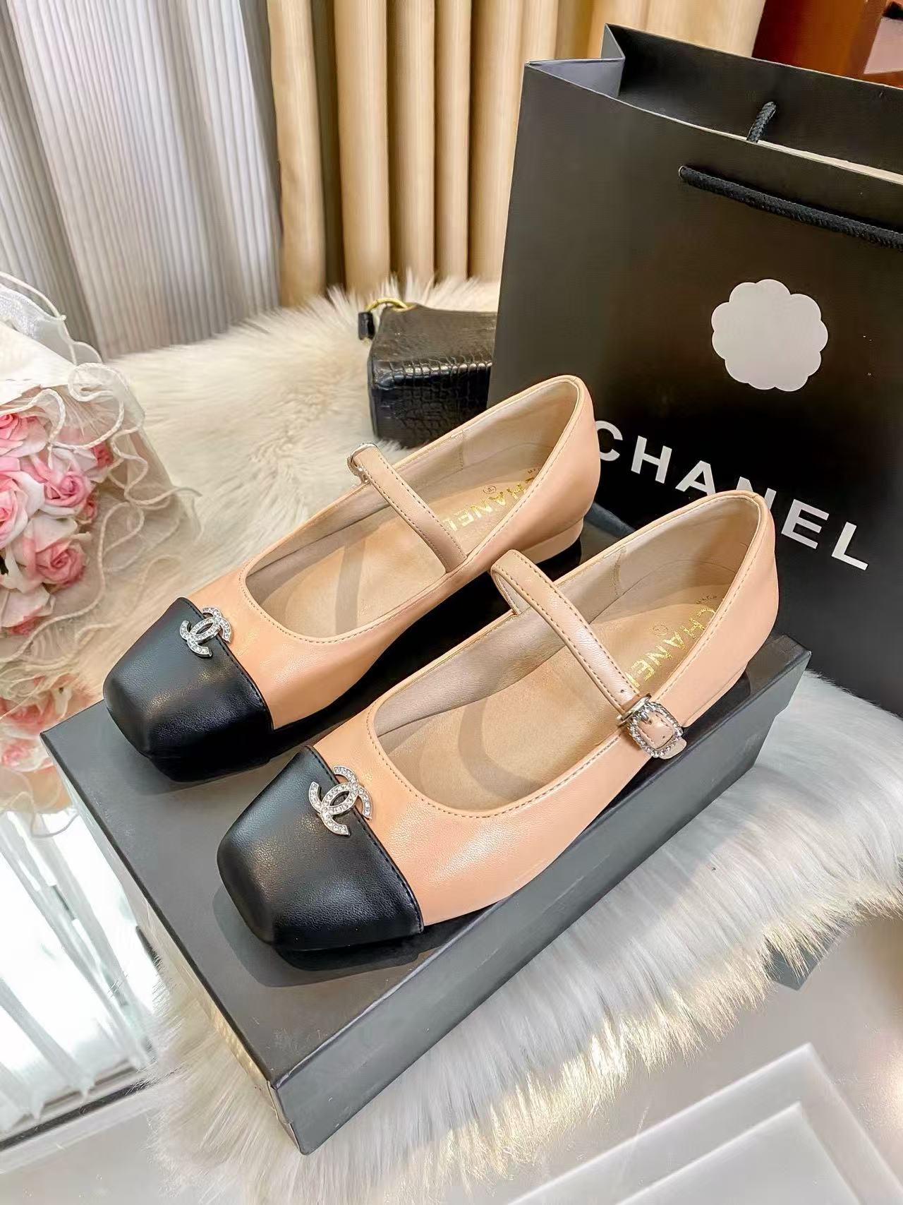 CHANE1 ダブルC カラーブロック フラットシューズ【50％割引+送料無料】