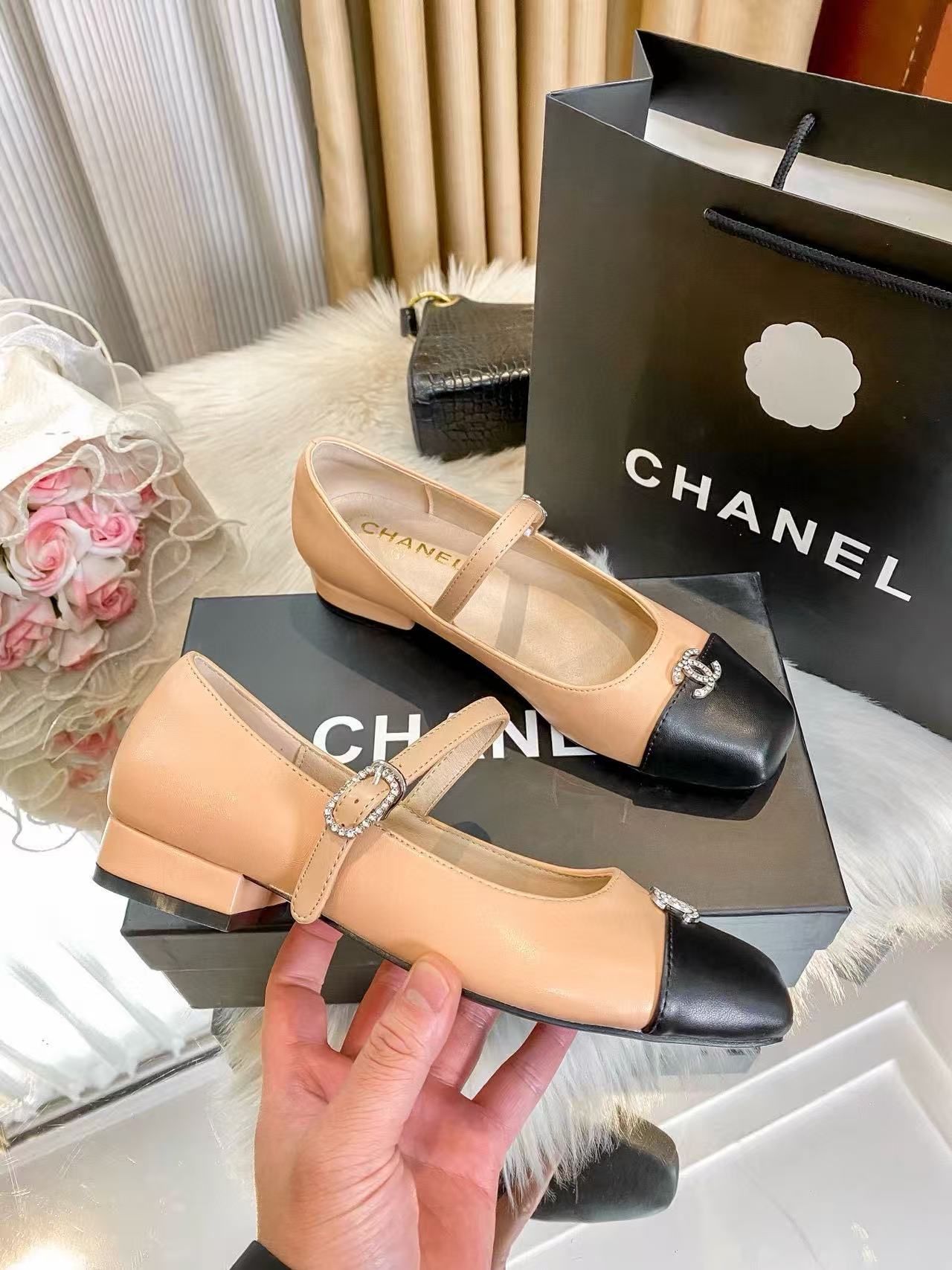 CHANE1 ダブルC カラーブロック フラットシューズ【50％割引+送料無料】