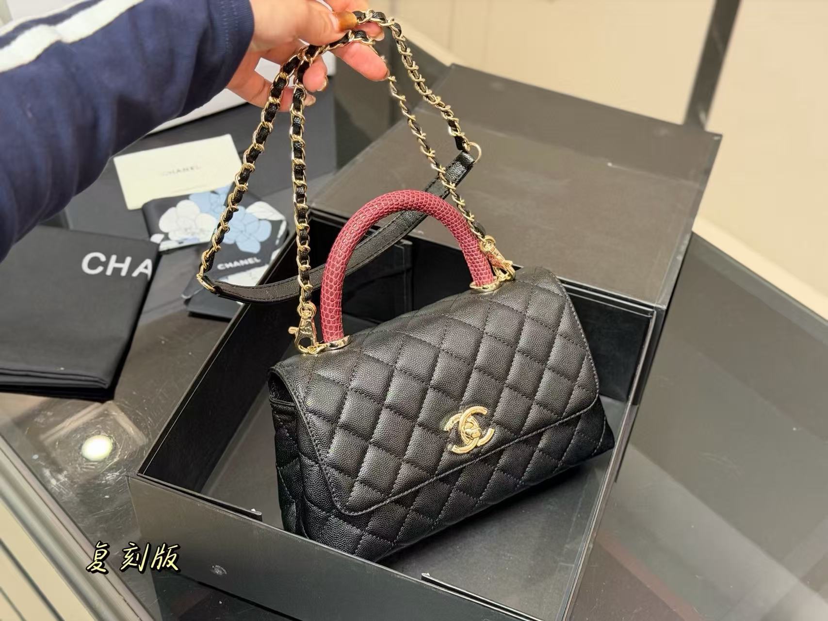 CHANE1 チェーンカラーブロックハンドバッグ【50％割引+送料無料】