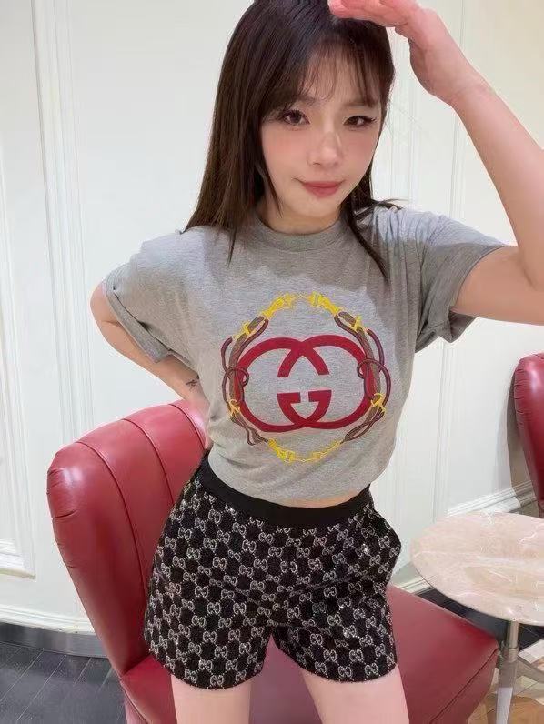 GUCC1 ダブルGチェーンプリントレターTシャツ【50％割引+送料無料】