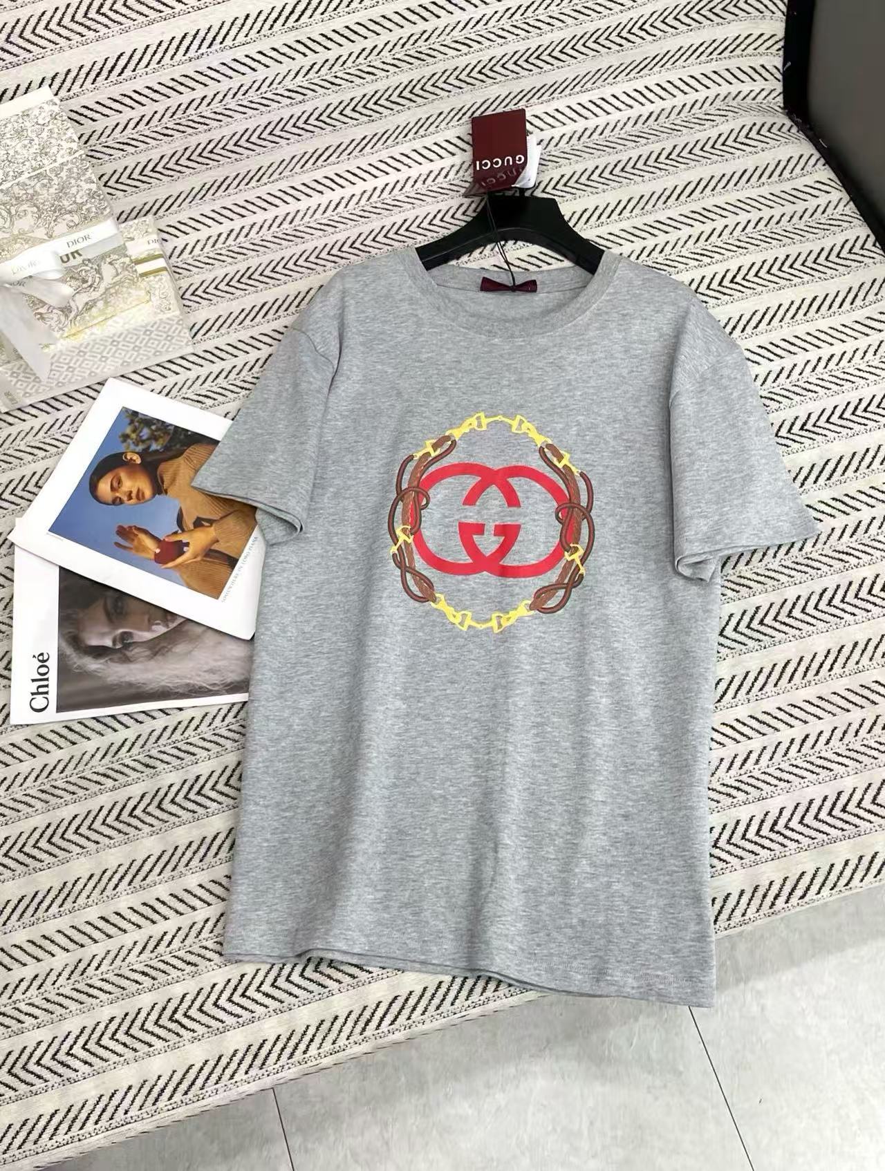 GUCC1 ダブルGチェーンプリントレターTシャツ【50％割引+送料無料】