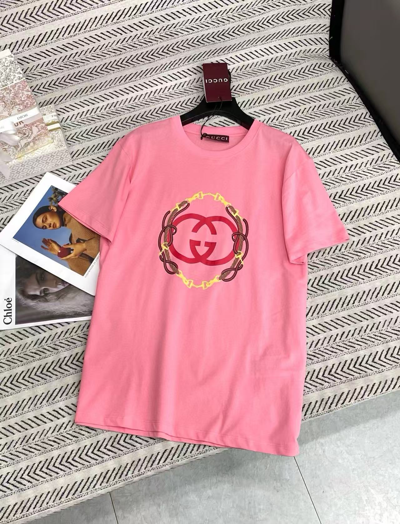 GUCC1 ダブルGチェーンプリントレターTシャツ【50％割引+送料無料】