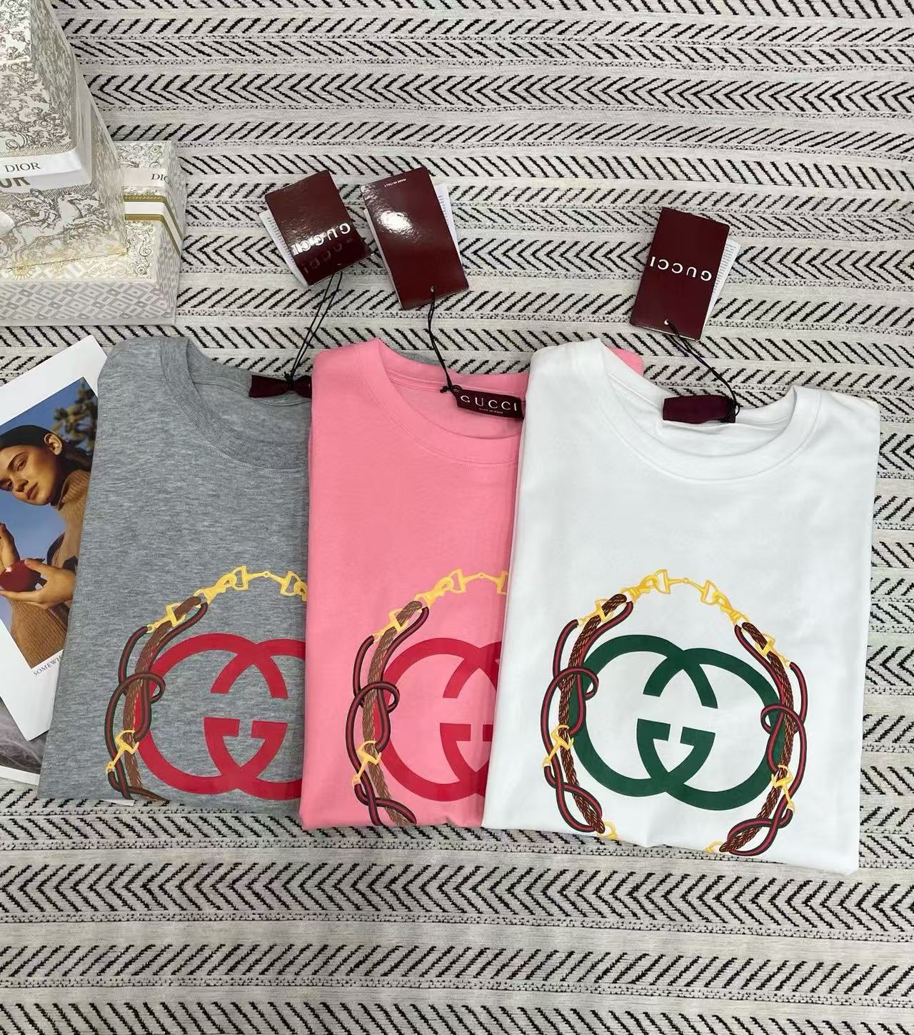 GUCC1 ダブルGチェーンプリントレターTシャツ【50％割引+送料無料】