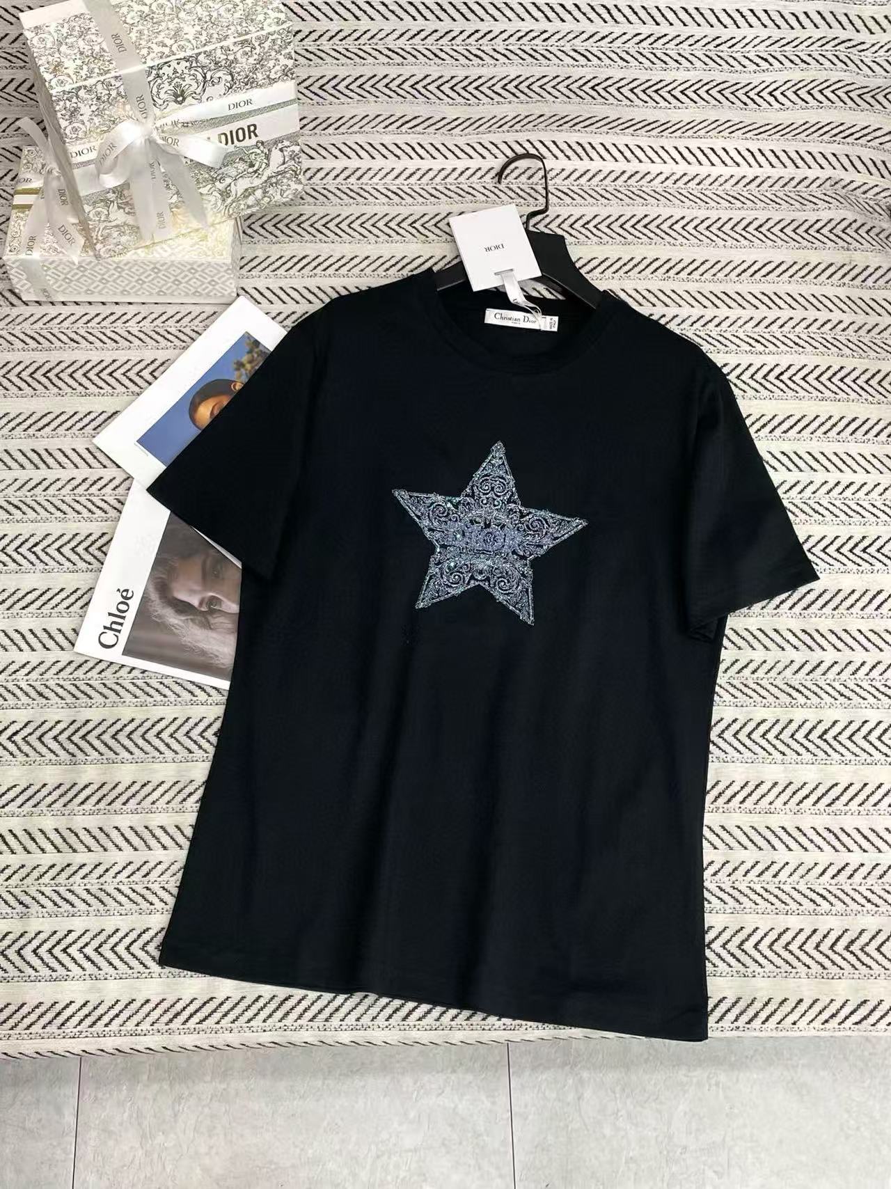 DIOR 刺繍入り五芒星 レターTシャツ【50％割引+送料無料】
