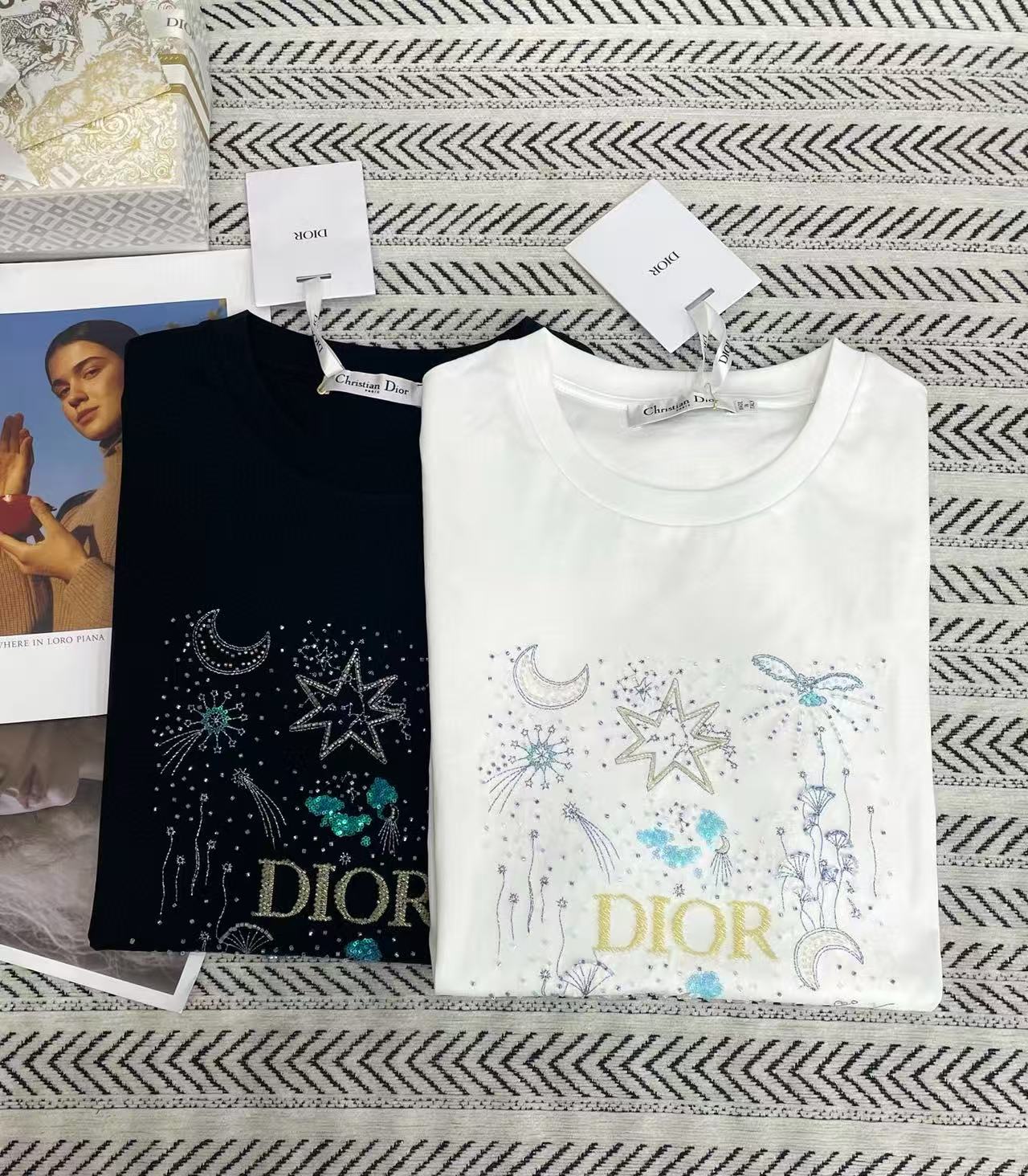 DIOR 五芒星ビーズバタフライレターTシャツ【50％割引+送料無料】