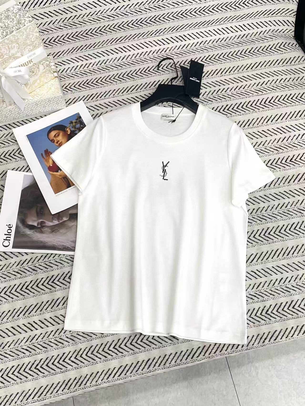 YSL ラインストーン ロゴ Tシャツ【50％割引+送料無料】