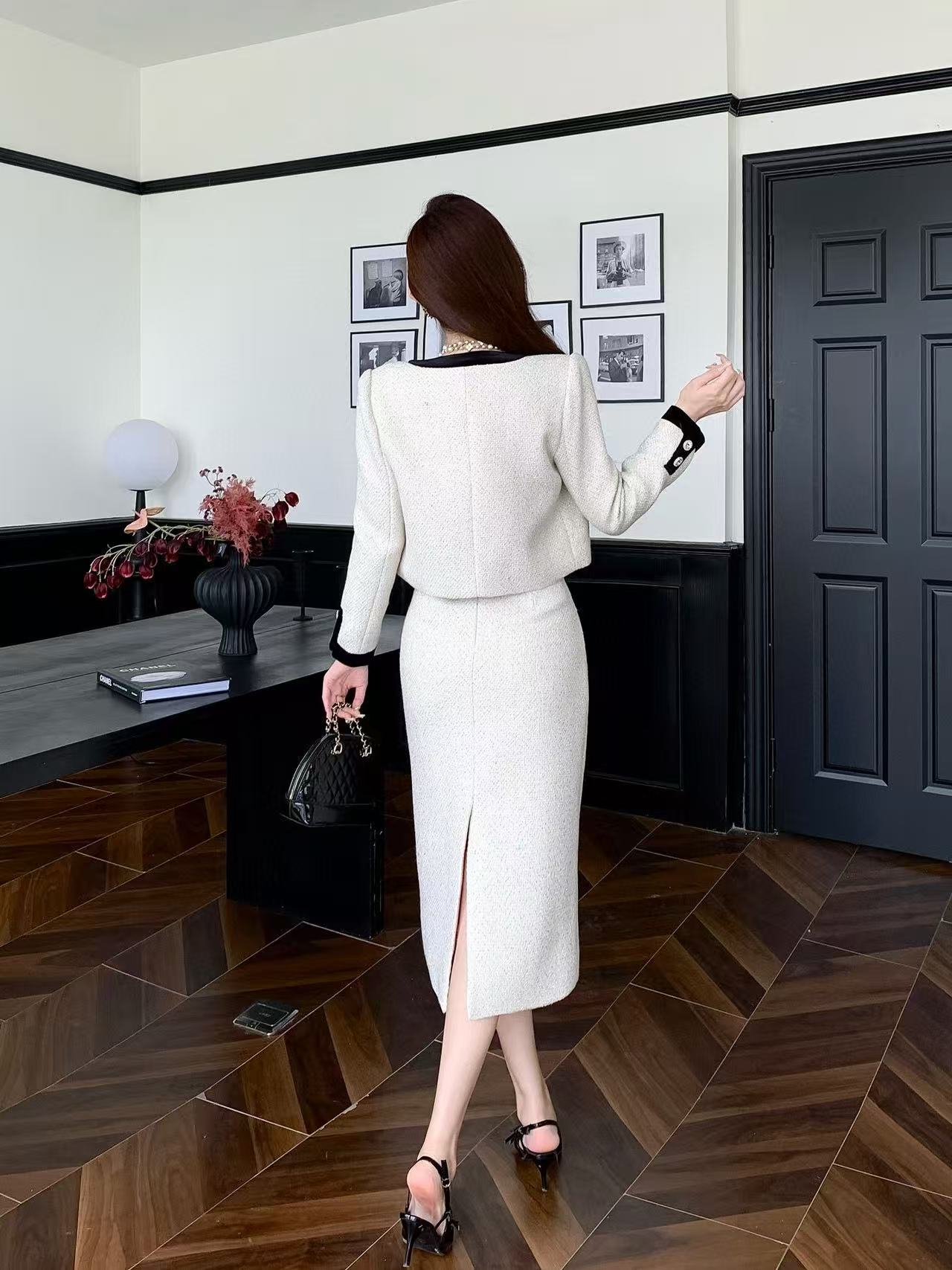 CHANE1 高品質ブローチジャケット+スカート ツーピースセット【50％割引+送料無料】