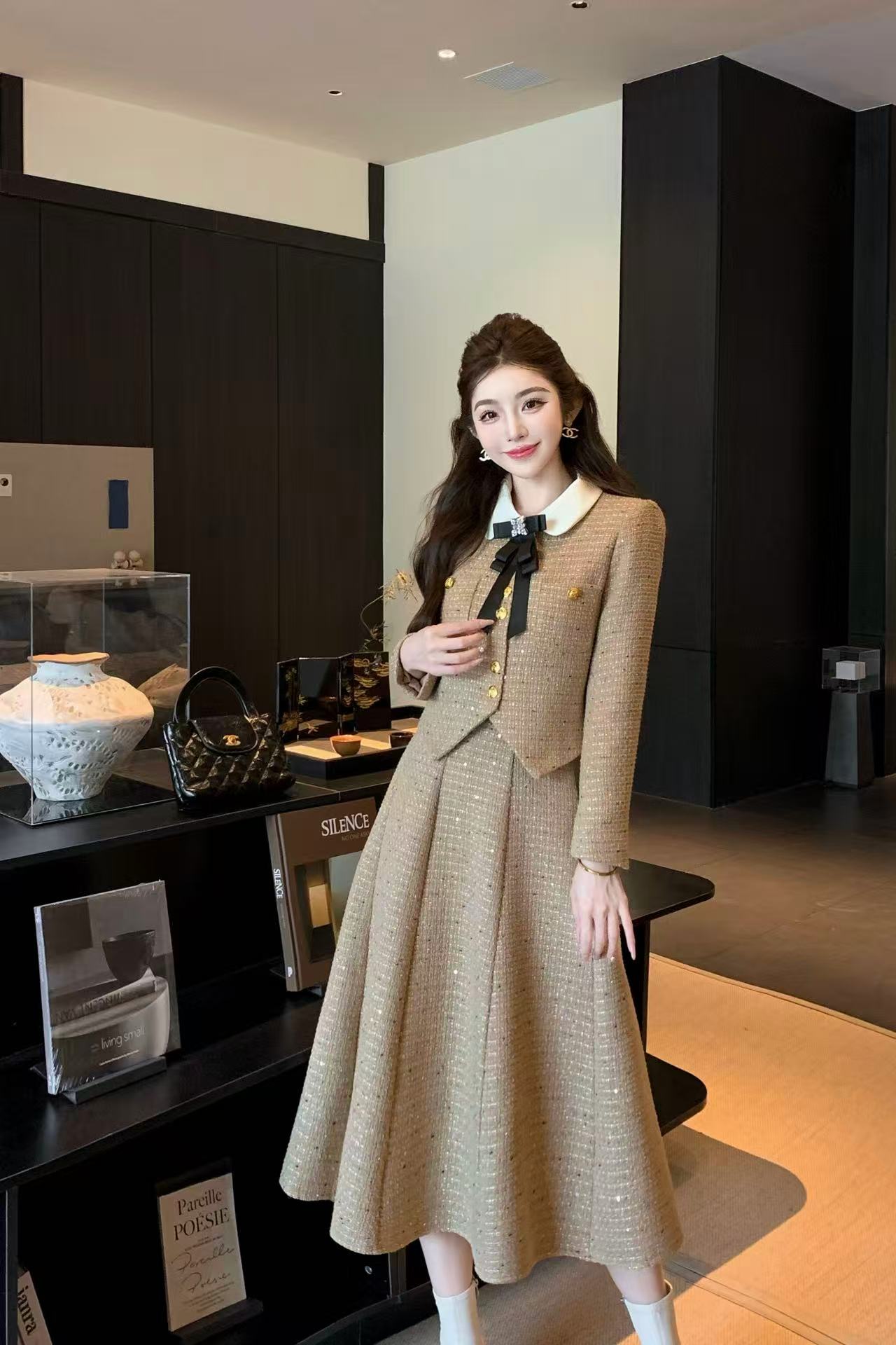 CHANE1 高品質メタルボタンジャケット+スカート ツーピースセット【50％割引+送料無料】