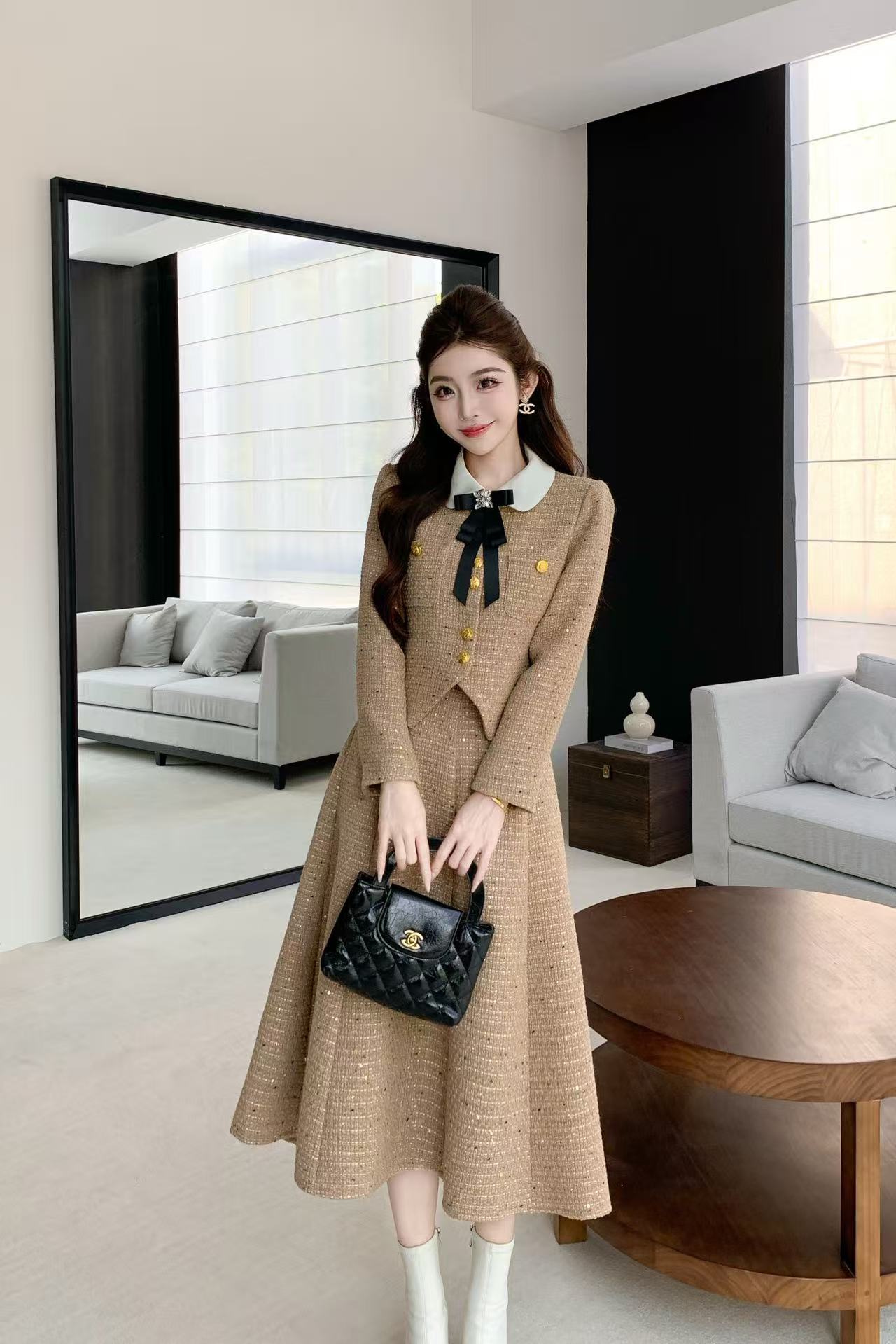 CHANE1 高品質メタルボタンジャケット+スカート ツーピースセット【50％割引+送料無料】