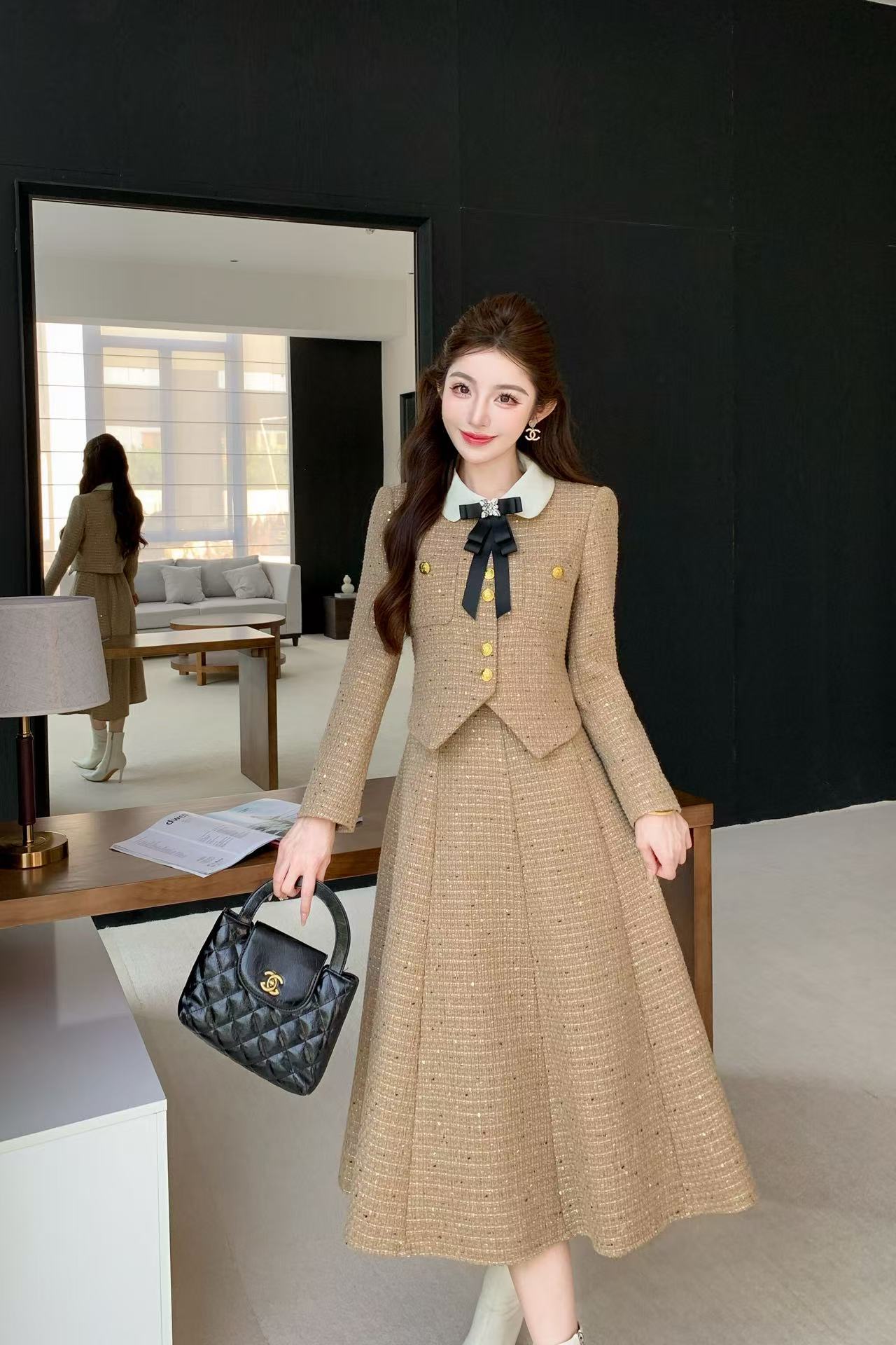 CHANE1 高品質メタルボタンジャケット+スカート ツーピースセット【50％割引+送料無料】