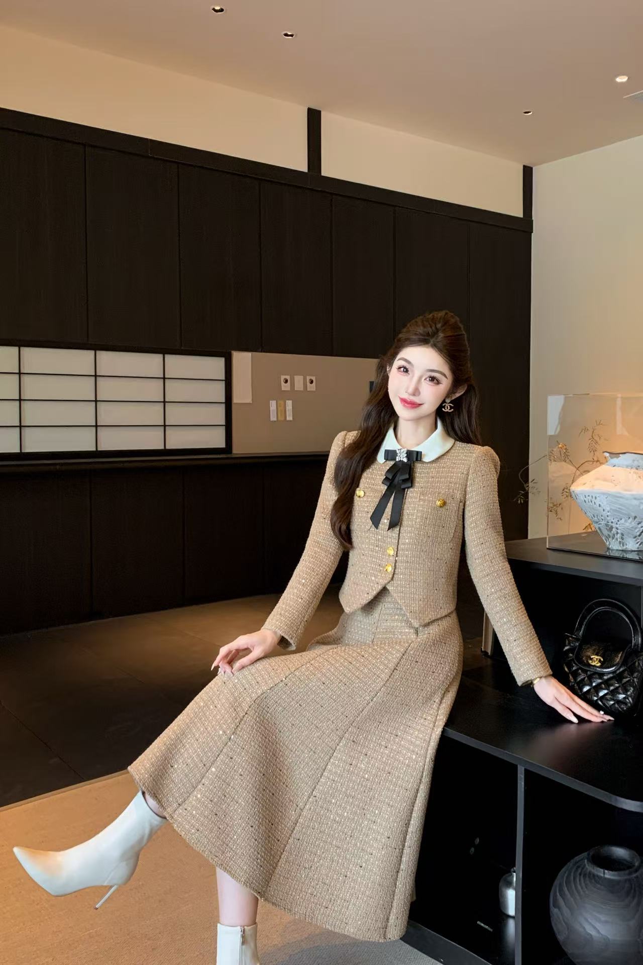 CHANE1 高品質メタルボタンジャケット+スカート ツーピースセット【50％割引+送料無料】