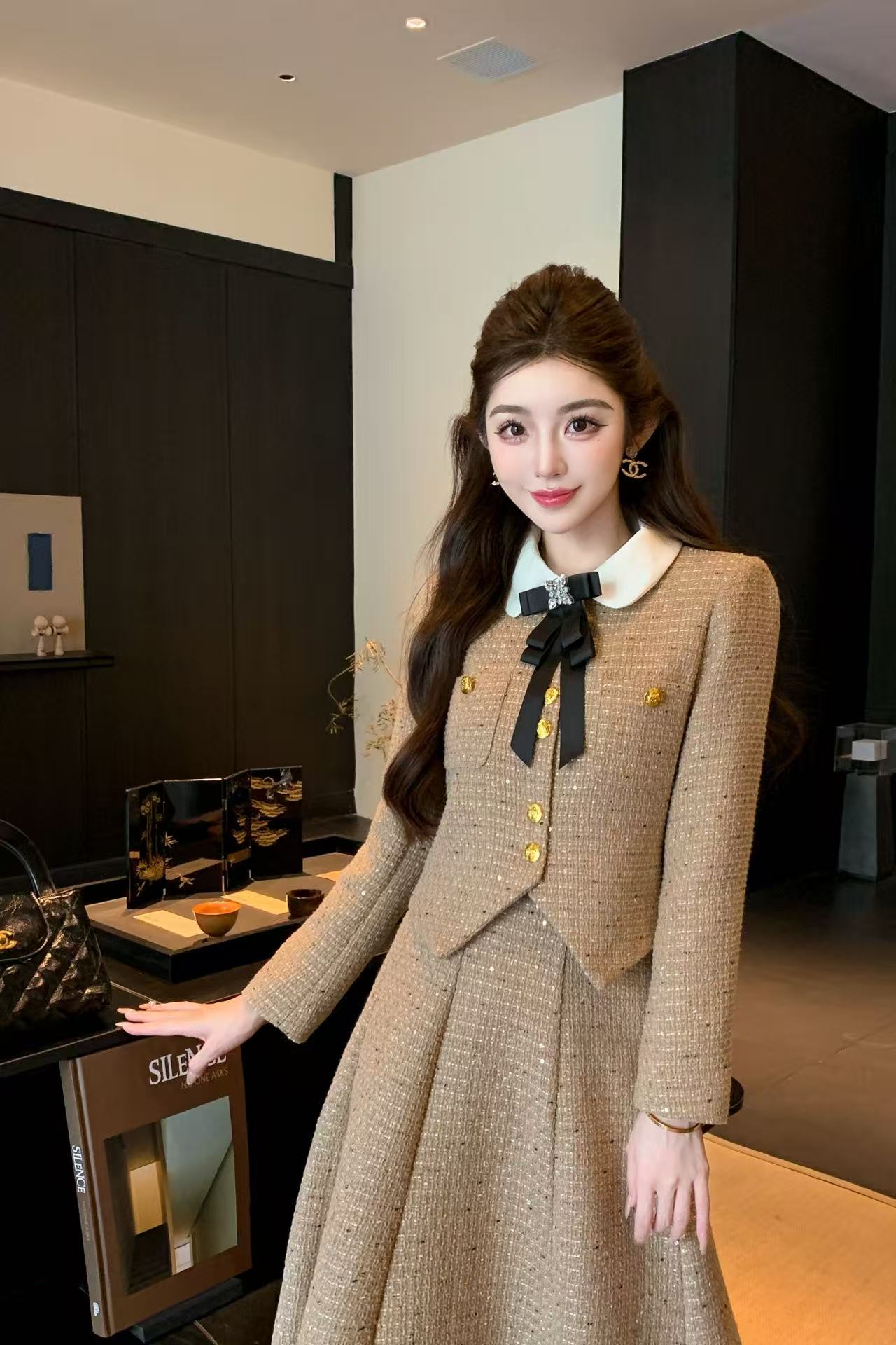 CHANE1 高品質メタルボタンジャケット+スカート ツーピースセット【50％割引+送料無料】