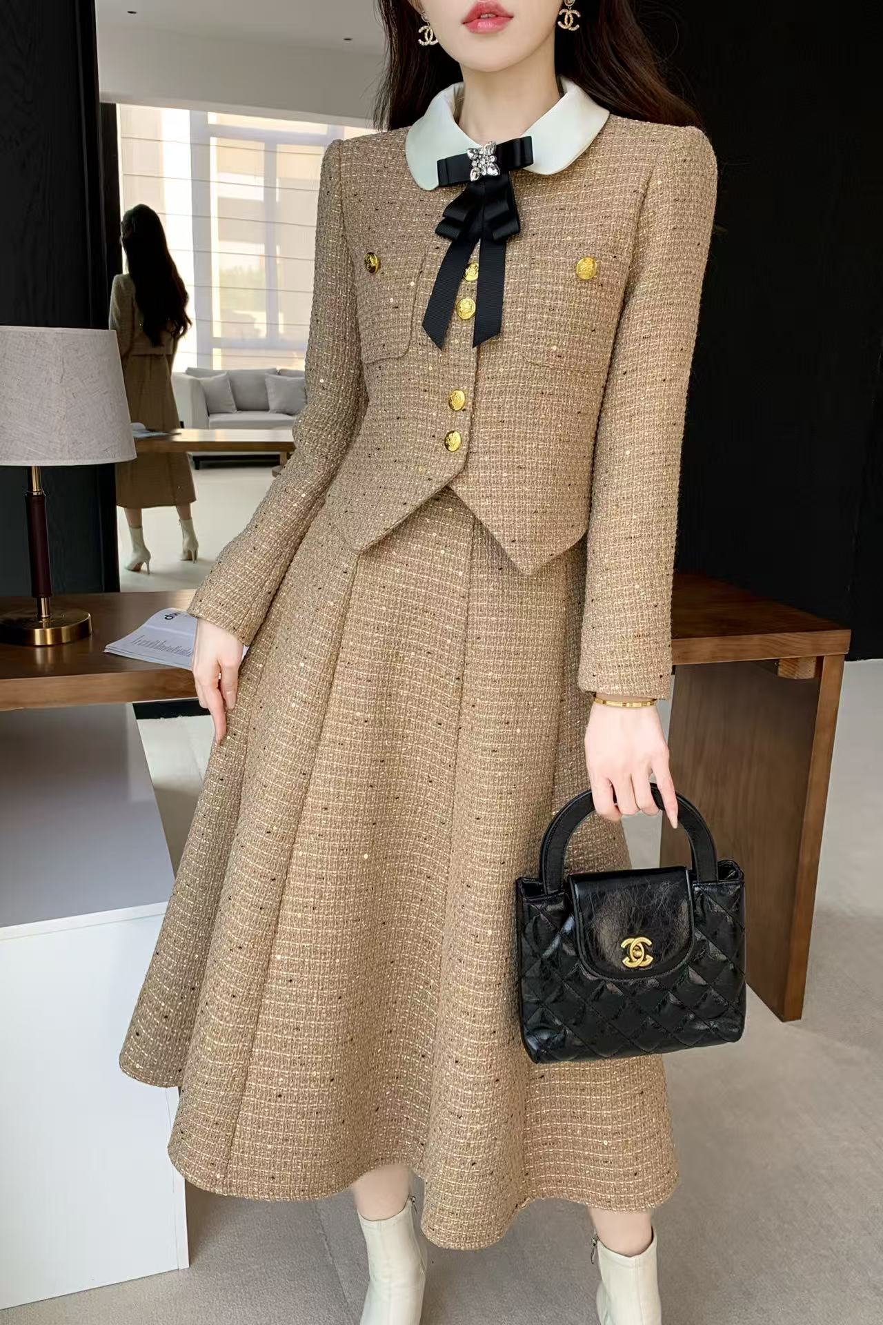 CHANE1 高品質メタルボタンジャケット+スカート ツーピースセット【50％割引+送料無料】