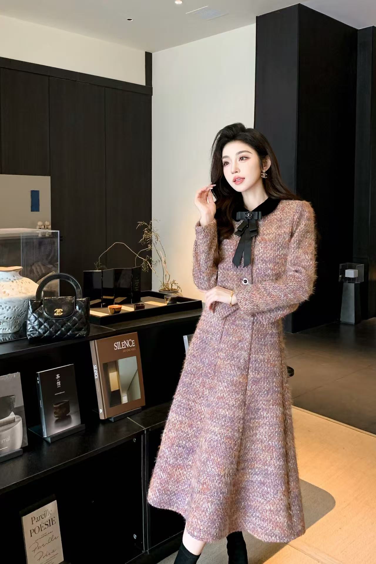 CHANE1 上質なカラーブロックジャケット+スカートのツーピースセット【50％割引+送料無料】