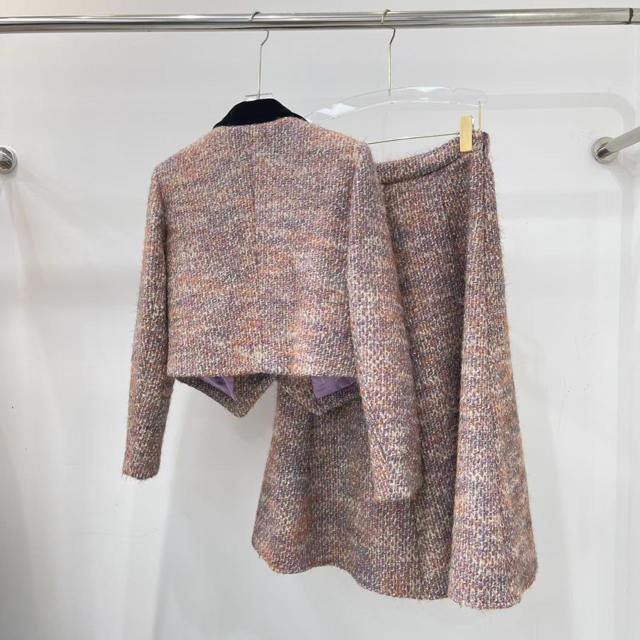 CHANE1 上質なカラーブロックジャケット+スカートのツーピースセット【50％割引+送料無料】