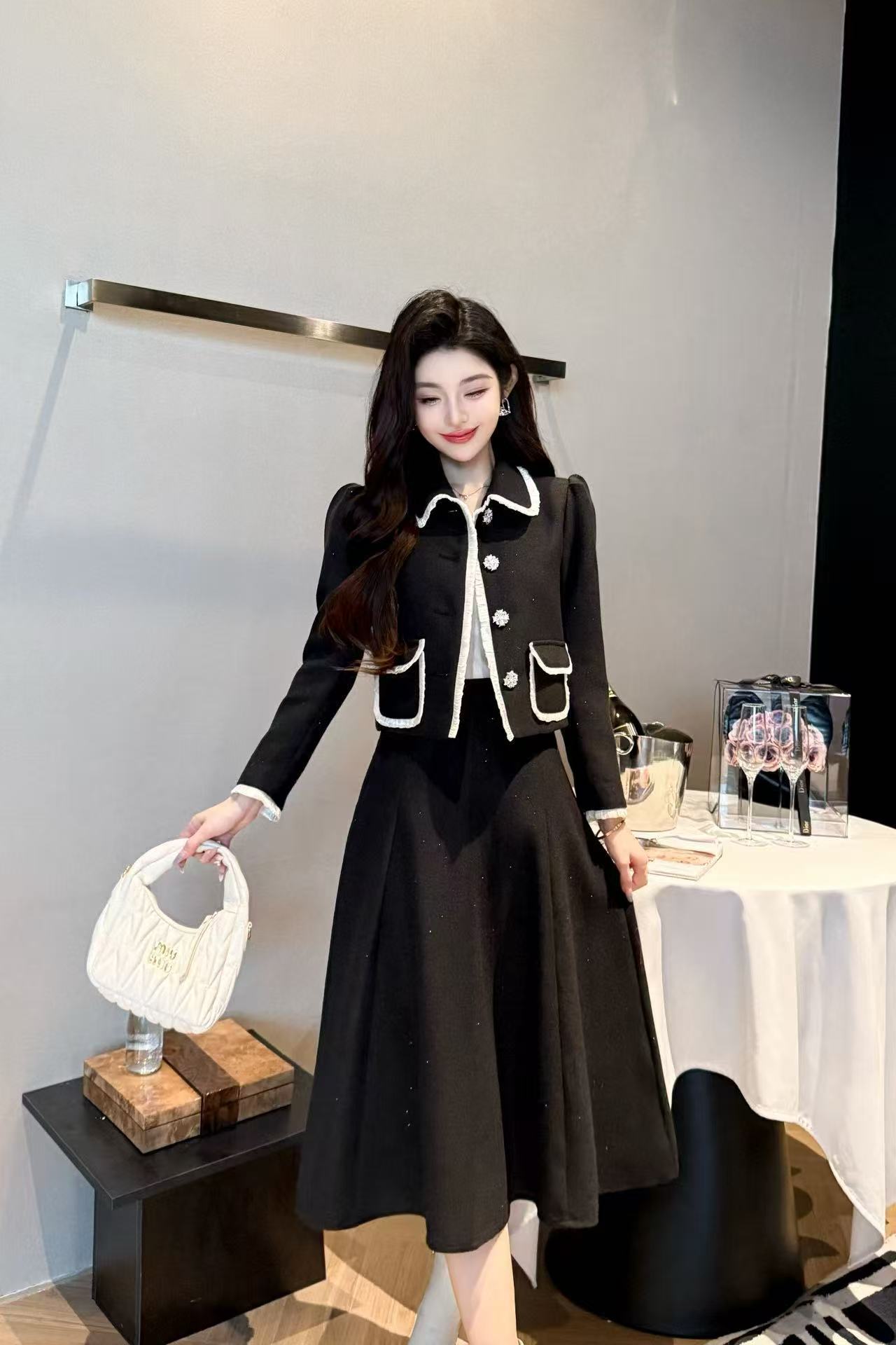 CHANE1 高品質ツーポケットジャケット+スカート ツーピースセット【50％割引+送料無料】