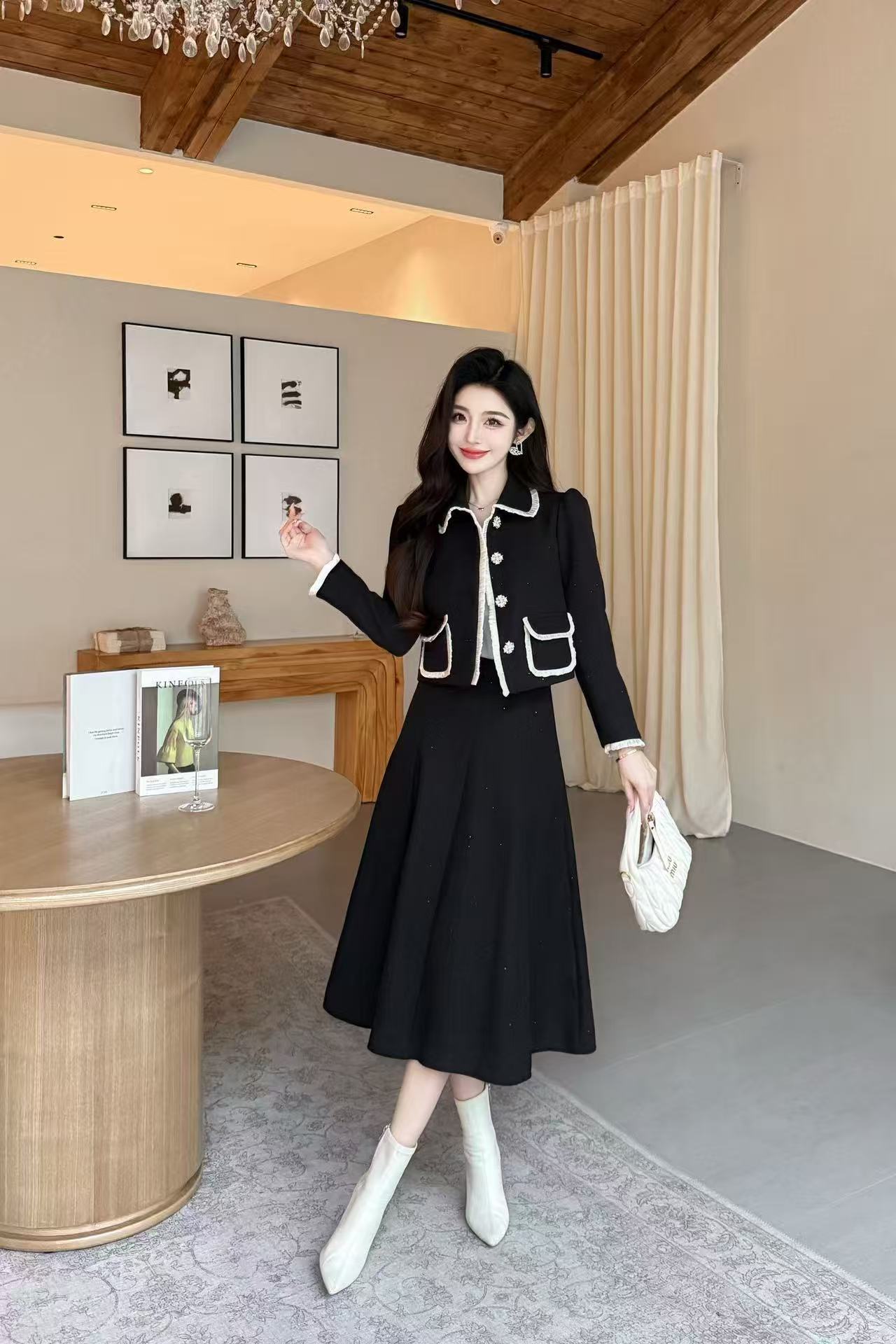 CHANE1 高品質ツーポケットジャケット+スカート ツーピースセット【50％割引+送料無料】