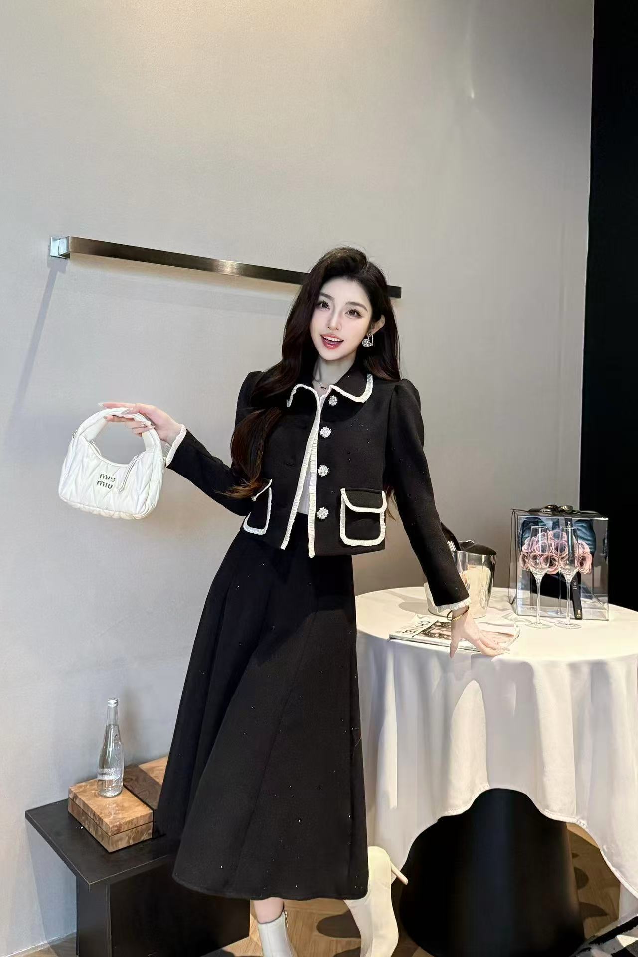 CHANE1 高品質ツーポケットジャケット+スカート ツーピースセット【50％割引+送料無料】